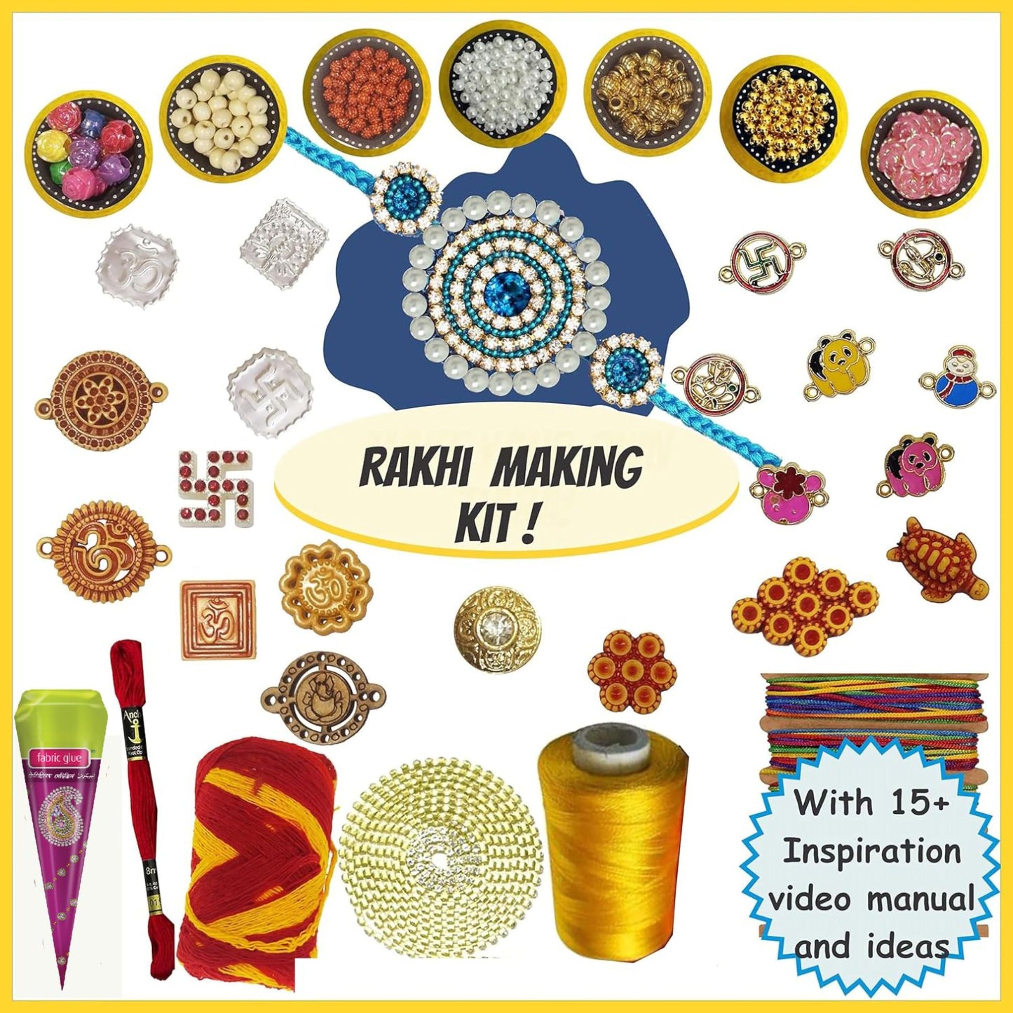 Rakhi making - 10 pcs metal and stone art and craft kit is a clean finishing element for DIY craft projects and school projects.
