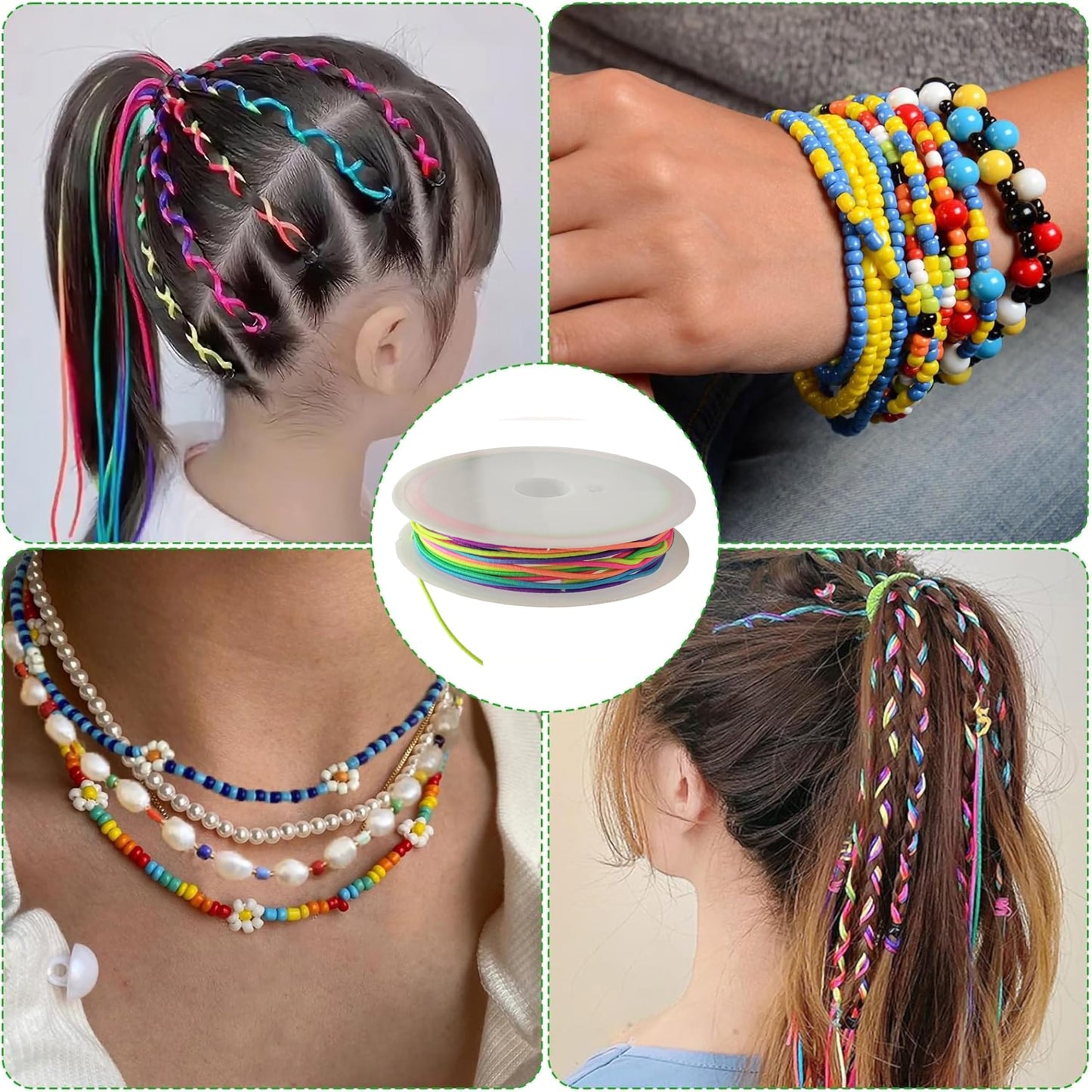 Multicolor Rainbow Elastic String Roll for Bracelet Making and Jewelry. Additional product image showing design details for fashion wear.