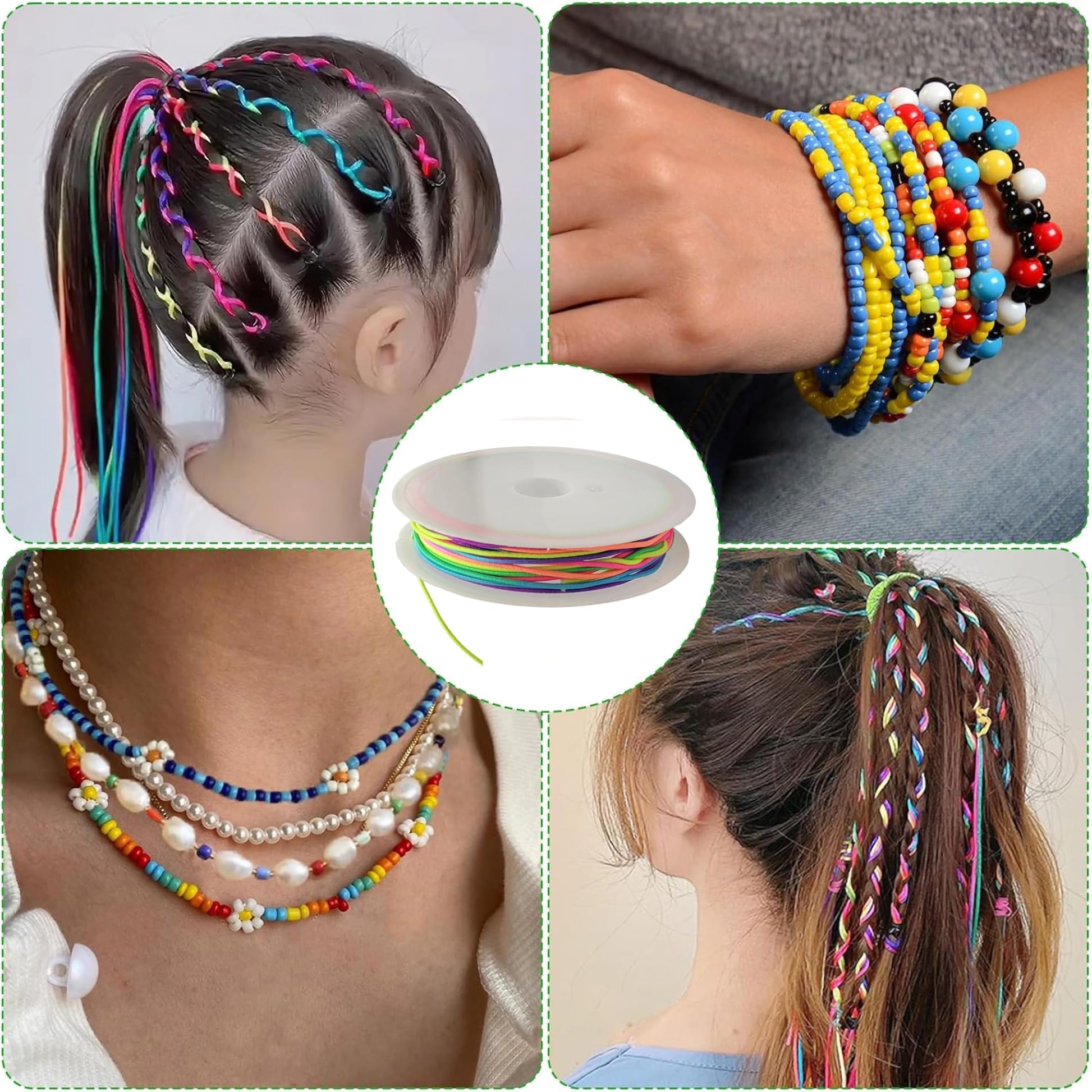 Multicolor Rainbow Elastic String Roll for Bracelet Making and Jewelry. Additional product image showing design details for fashion wear.