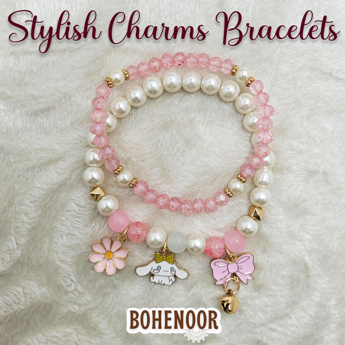 Neat decorative finish, useful in casual accessory looks and everyday styling comes through clearly in white pink crystal and pearl bracelet for festive outfits.