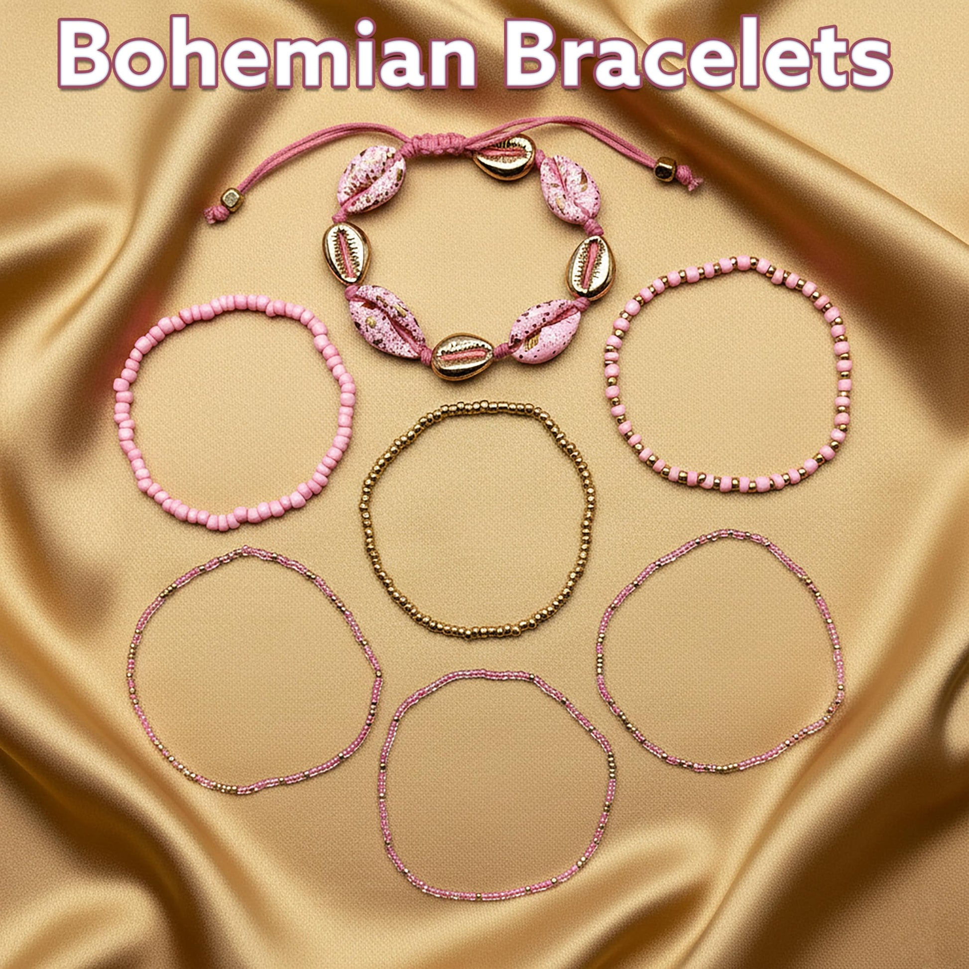 Pink Bohemian Layered Bracelet Stack for Women, Shell image 4