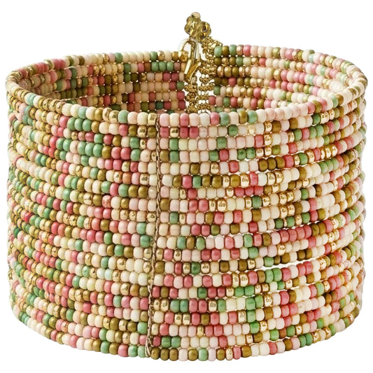 Multicolour seed bead cuff bracelet wide boho