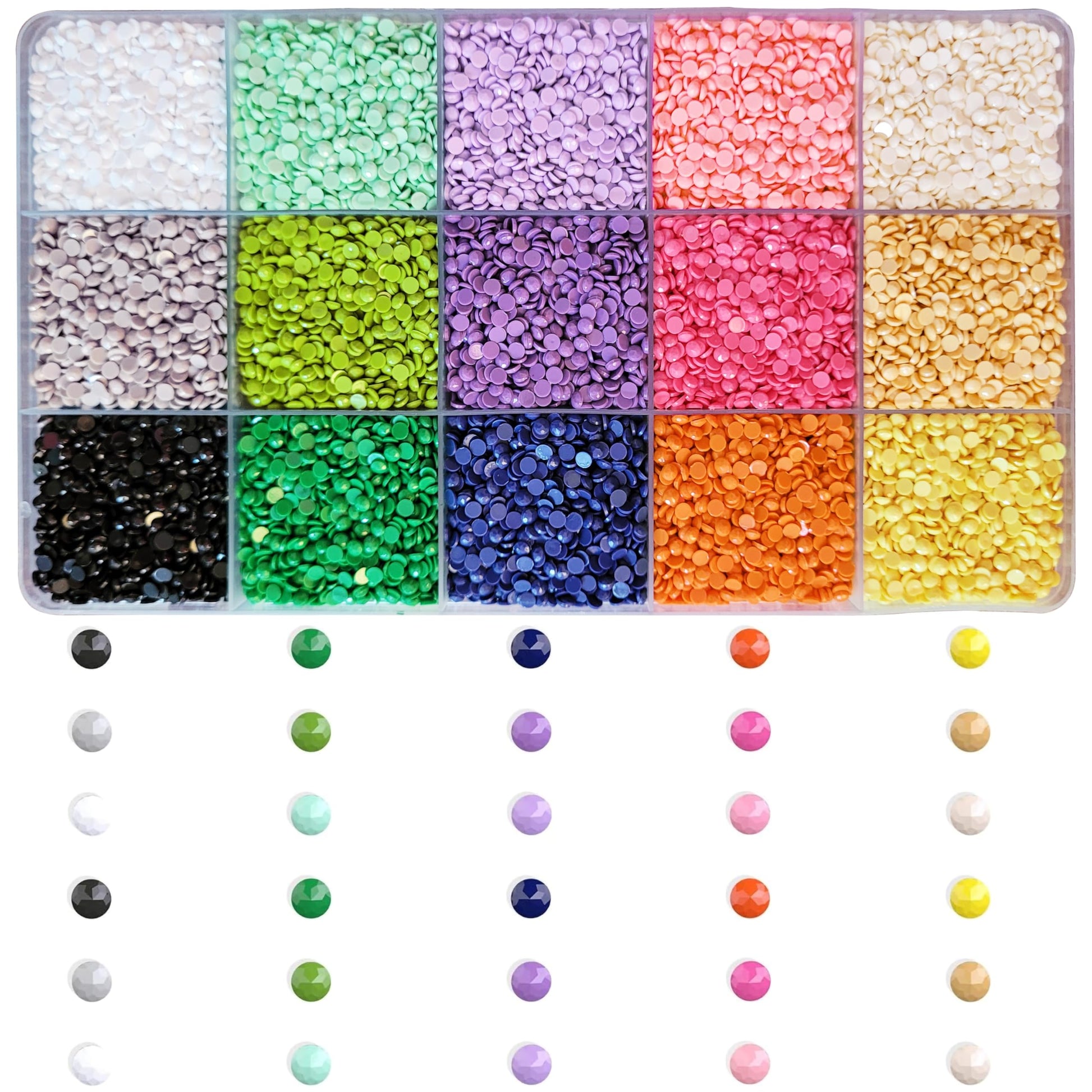 15 Multicolor 5D Diamond Painting Tool Kit with Pen Tray and Box. Main product image showing the complete diamond painting tool kit with storage box.