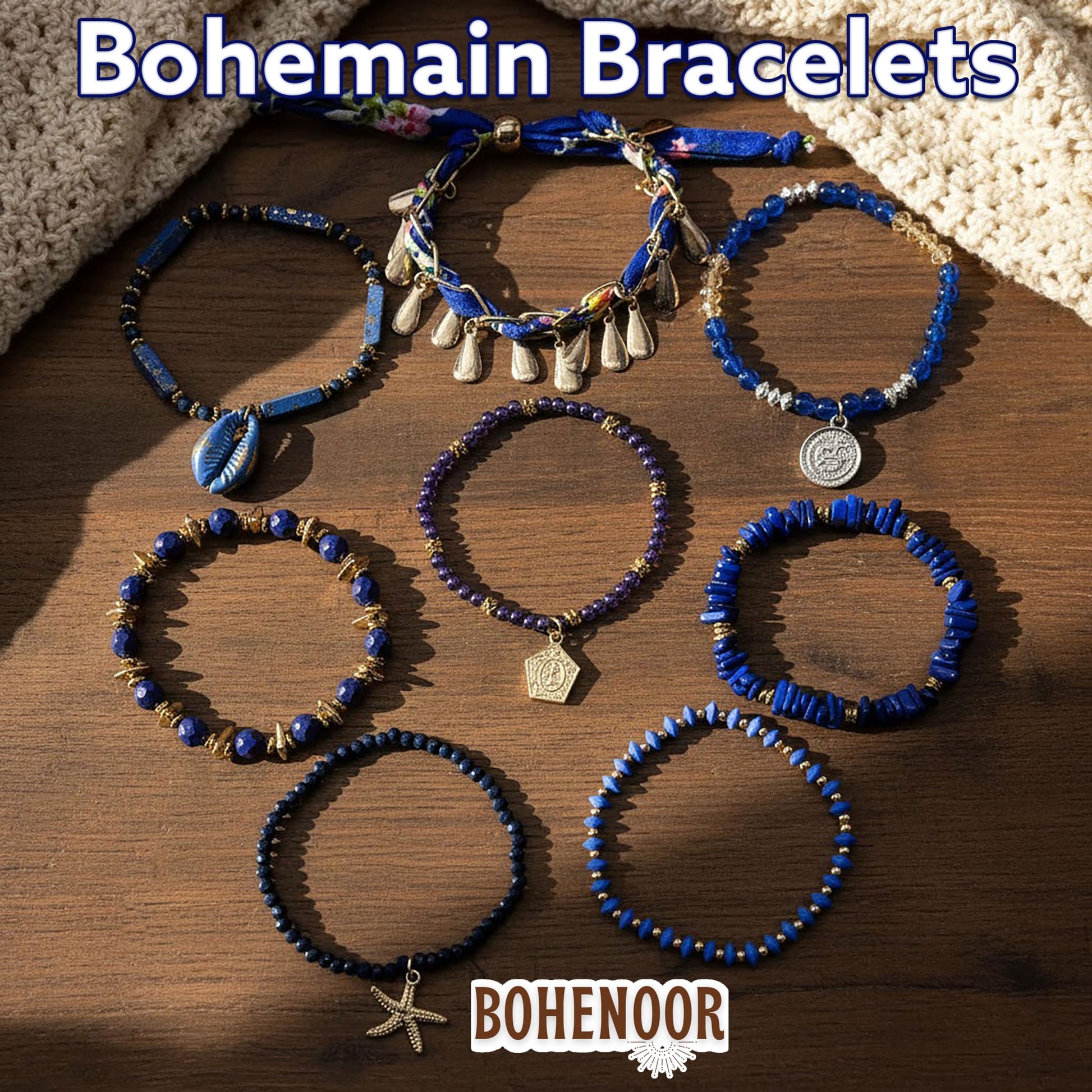 Bohemian Blue Stacked Beads Bracelet Set for Women & Girls image 4