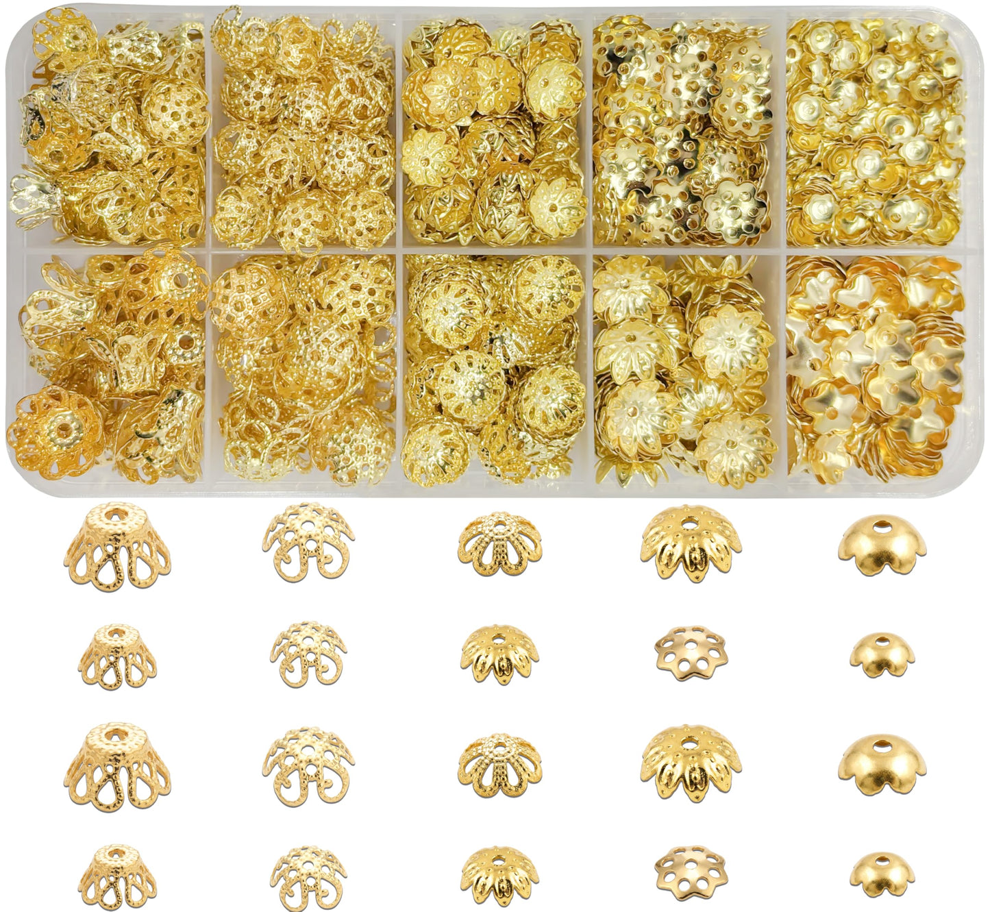 Show a clean craft look in jhumka making with metallic gold golden jewelry caps for latkan work.