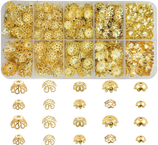 Show a clean craft look in jhumka making with metallic gold golden jewelry caps for latkan work.