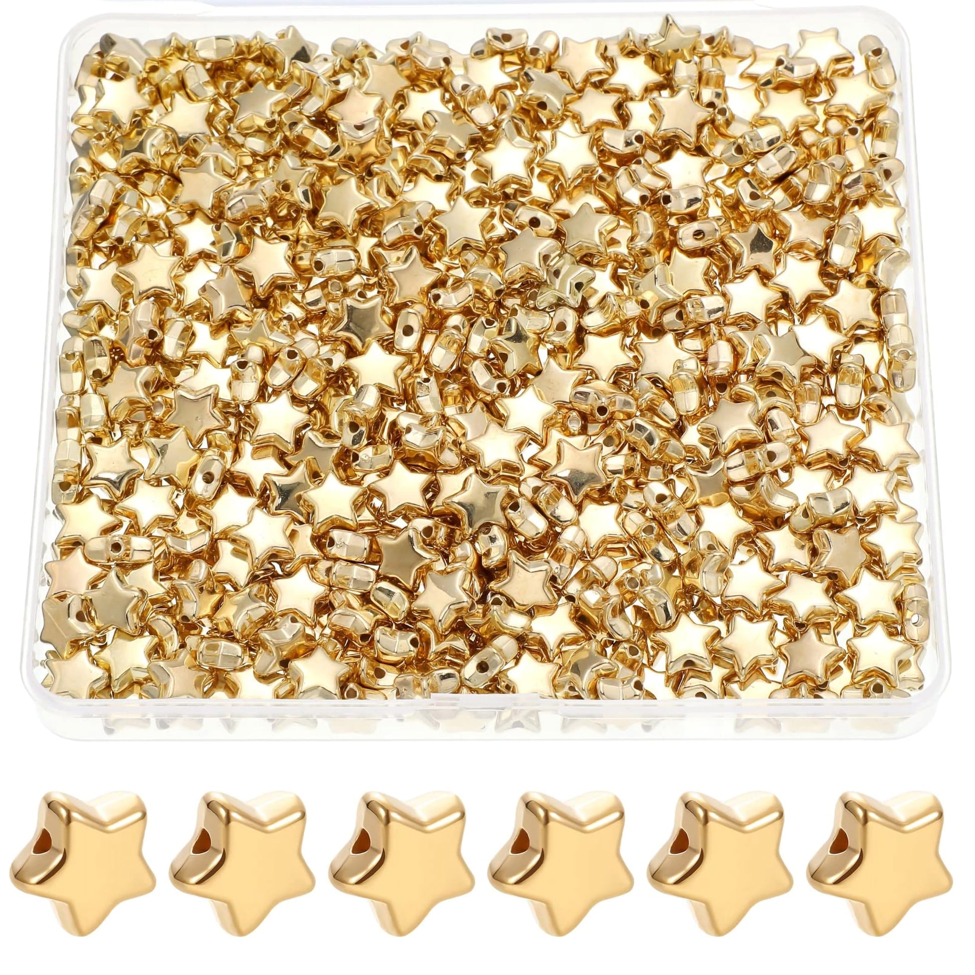 Star gold and silver plastic and acrylic beads are useful for detailed work in bracelet making, necklace making and DIY jewellery projects.