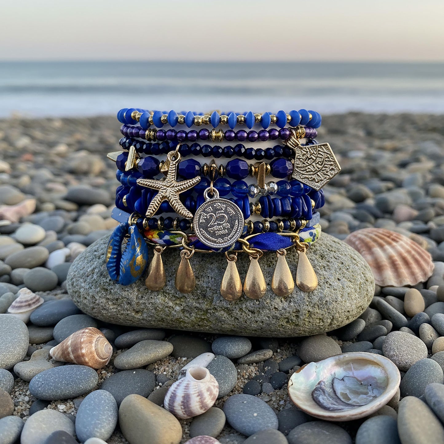Bohemian Blue Stacked Beads Bracelet Set for Women & Girls image 3