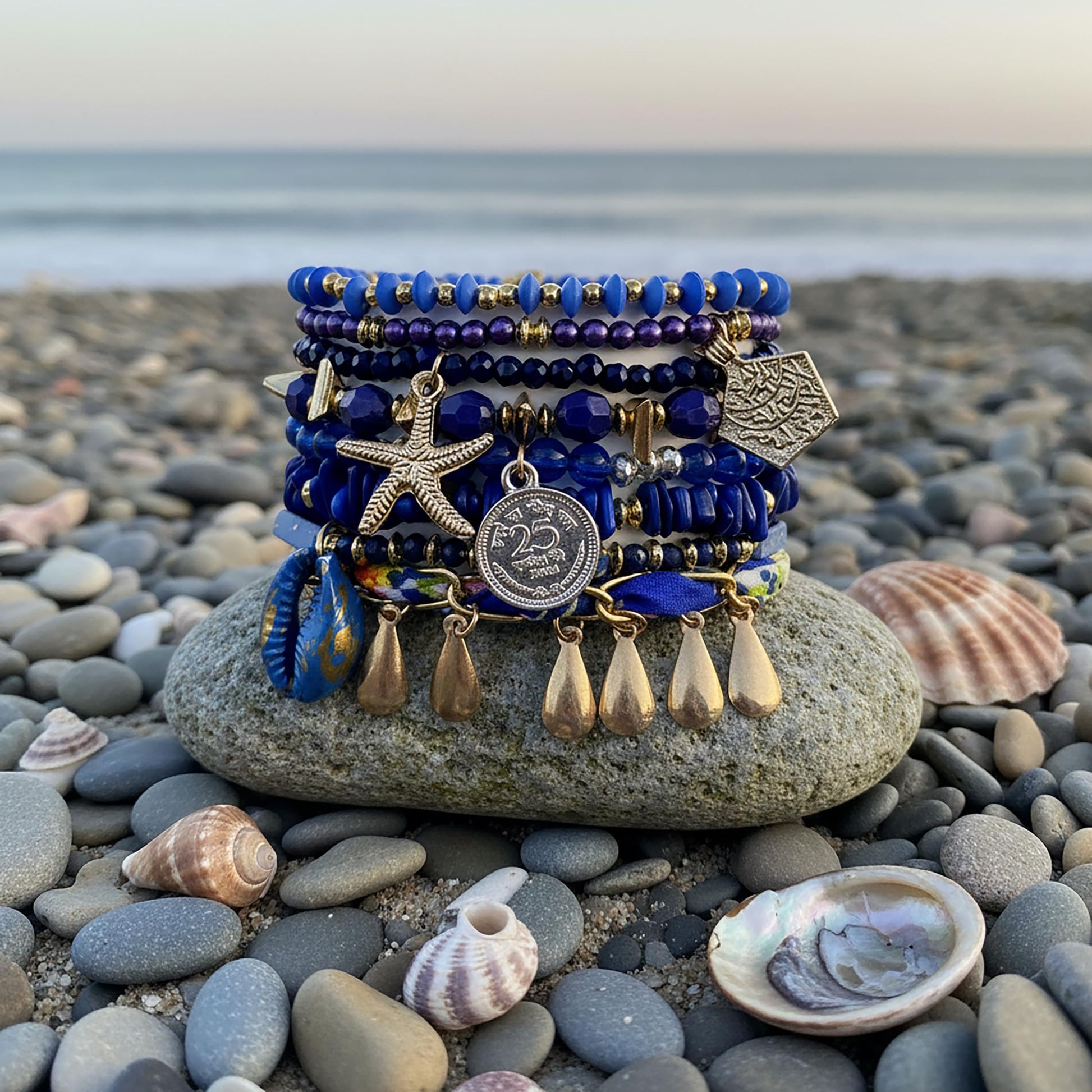 Bohemian Blue Stacked Beads Bracelet Set for Women & Girls image 3