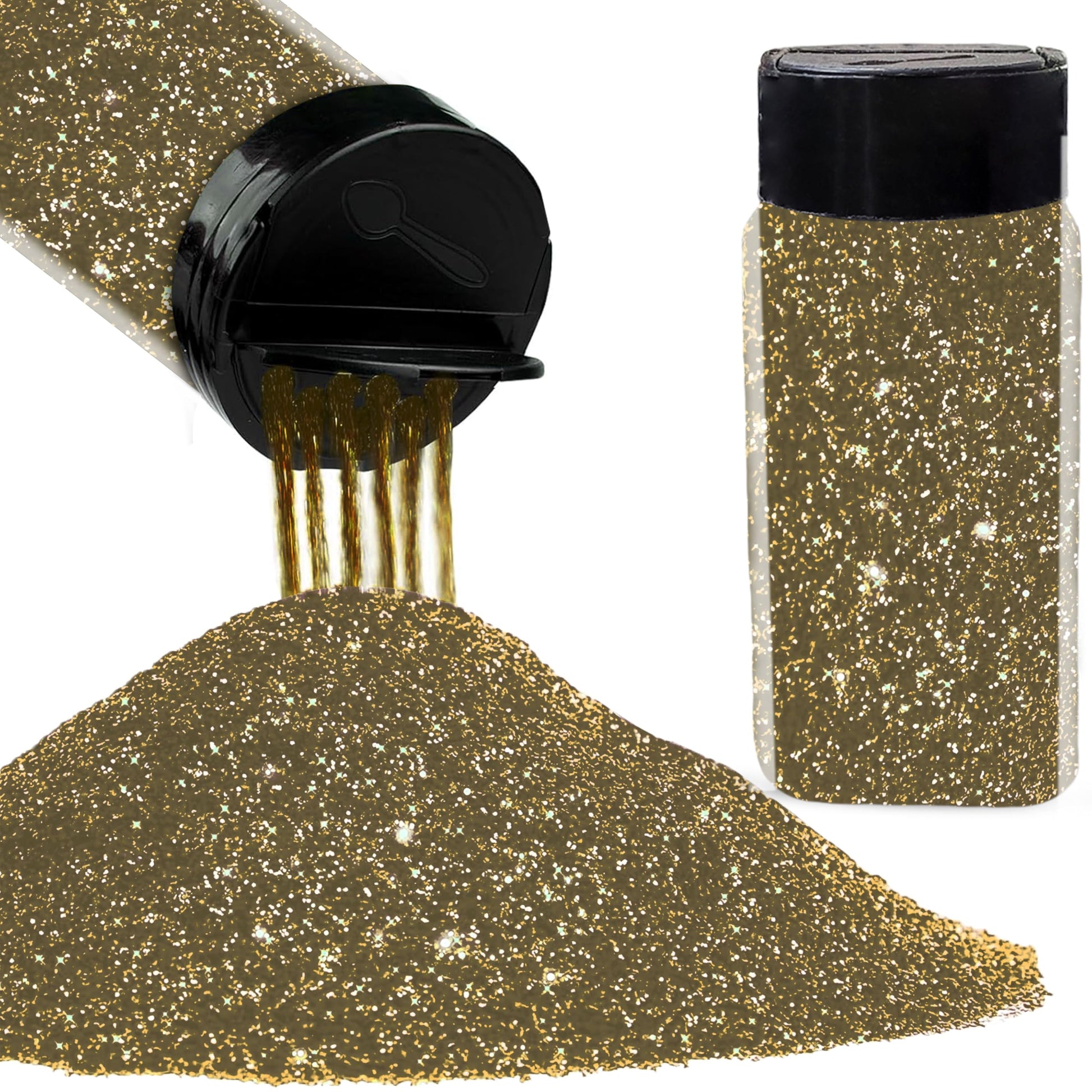 A sparkling look makes dark gold and multicolour 50g glitter powder suitable for resin art, card making and scrapbooking.