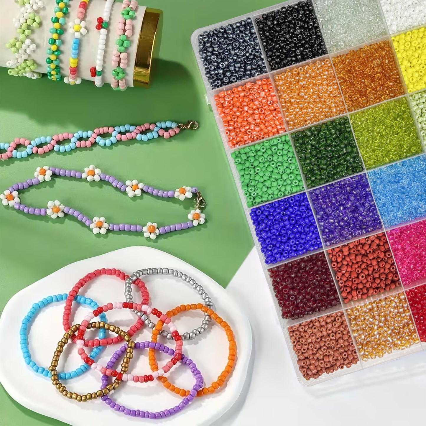 Glass Seed Beads for Jewellery Making, 3mm Small Mini Beads 24 Colours image 2