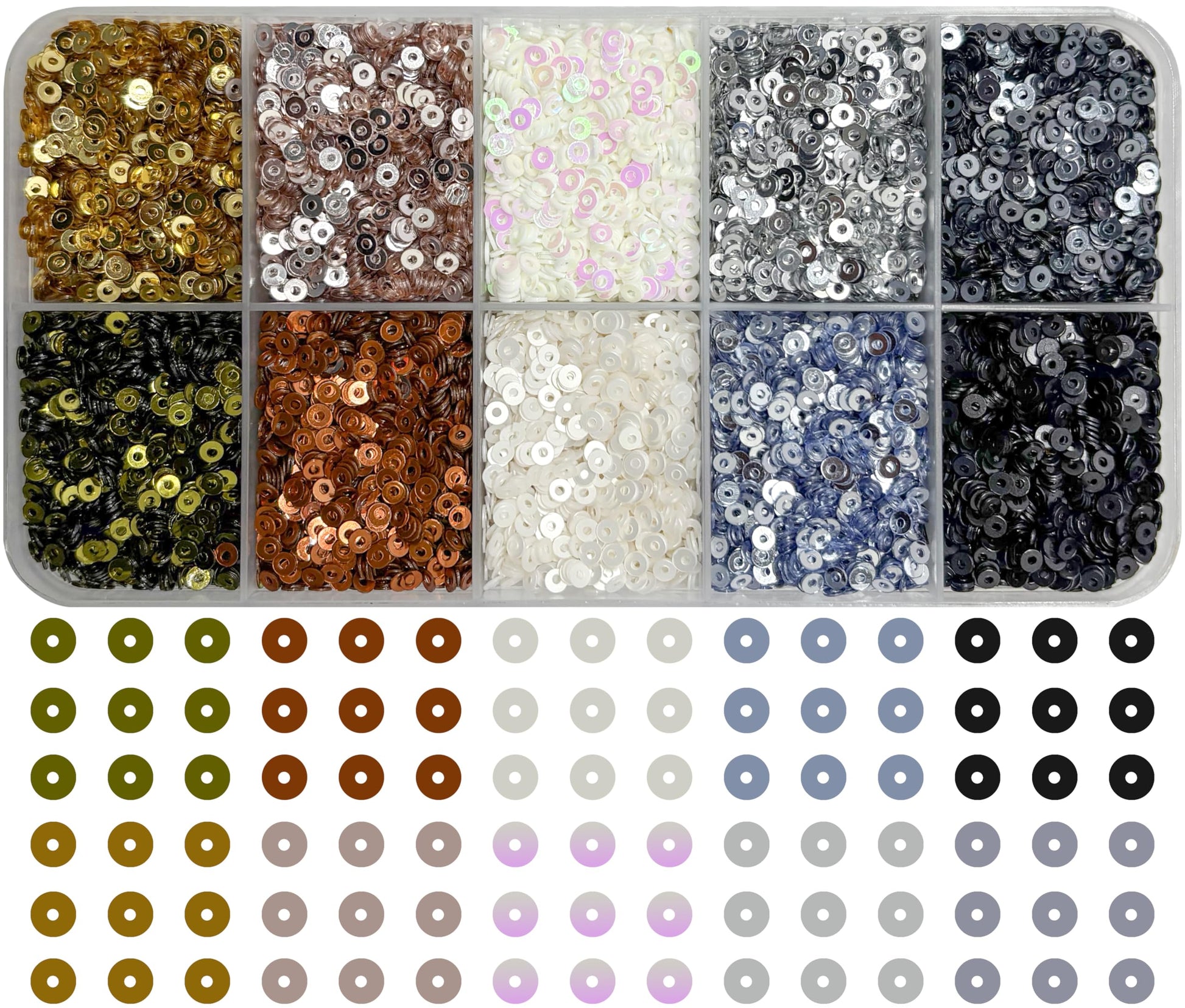 Multicolour Embroidery Sequins Kit, 2mm Flat Round Sitara 10 Colour product image
