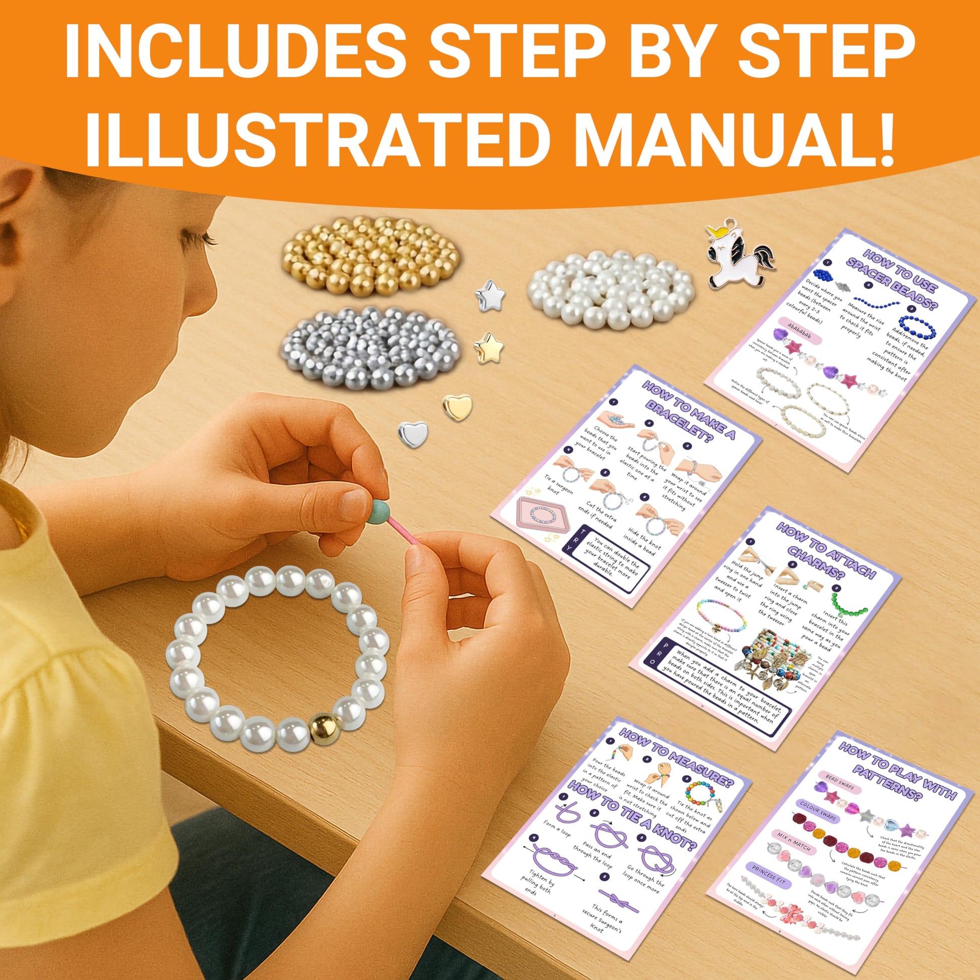 Multicolor Bracelet Making Kit for Girls Age 8-12 Years Old with Beads Acrylic. Packaging and contents image showing the full set for craft use.