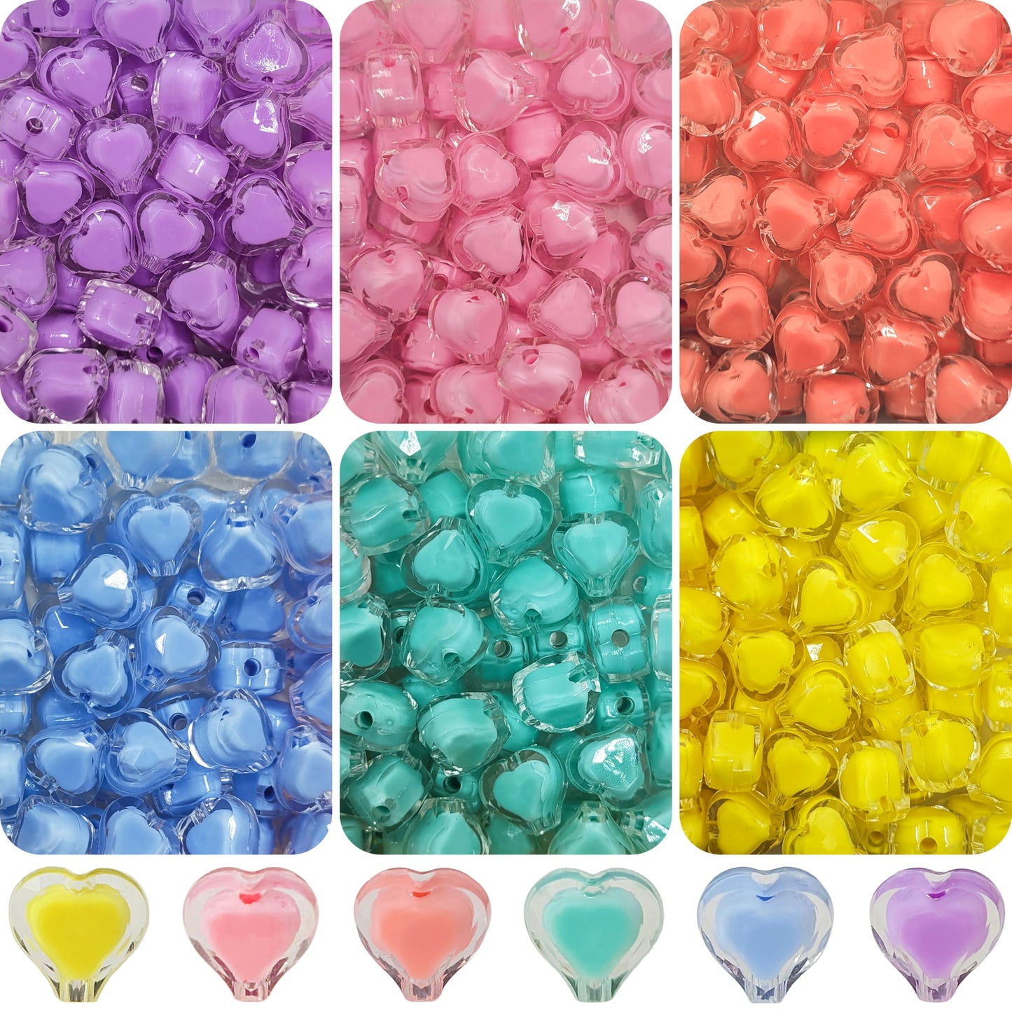 Use heart beads and multicolour plastic and acrylic beads to finish bracelet making, necklace making and DIY jewellery projects with a clean decorative look.