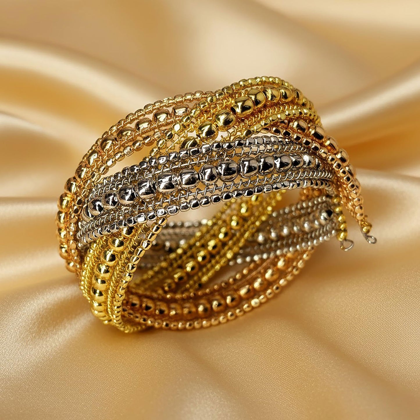 Tricolor Multilayer Cuff Bracelet for women Golden & Rose TRI TONE image 4