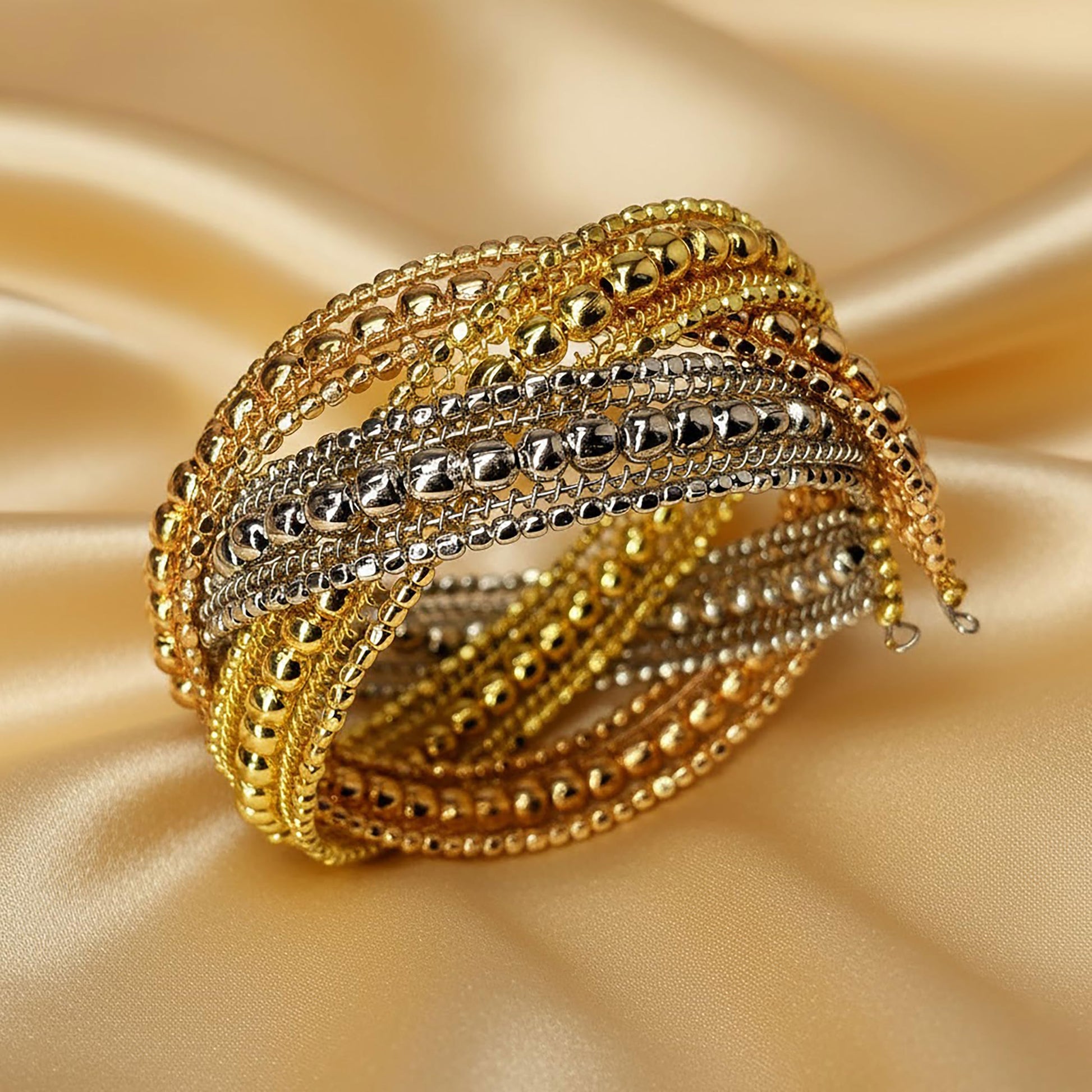 Tricolor Multilayer Cuff Bracelet for women Golden & Rose TRI TONE image 4