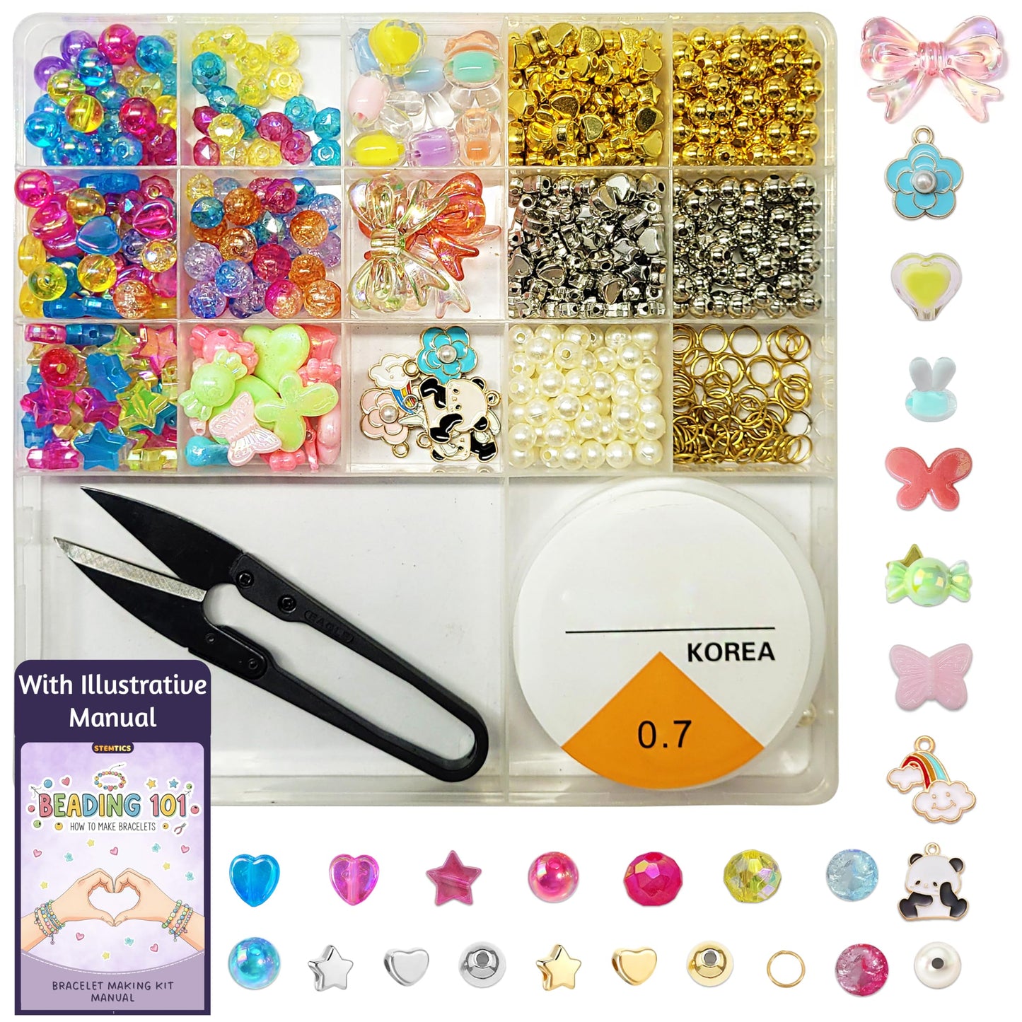 Multicolor Bracelet Making Kit for Girls Age 8-12 Years Old with Beads Acrylic. Main product image showing the full assortment for jewelry making and craft