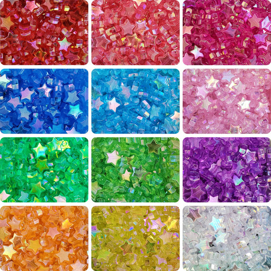 Multicolor Star Shaped Rainbow Beads - 8mm Plastic Craft Beads