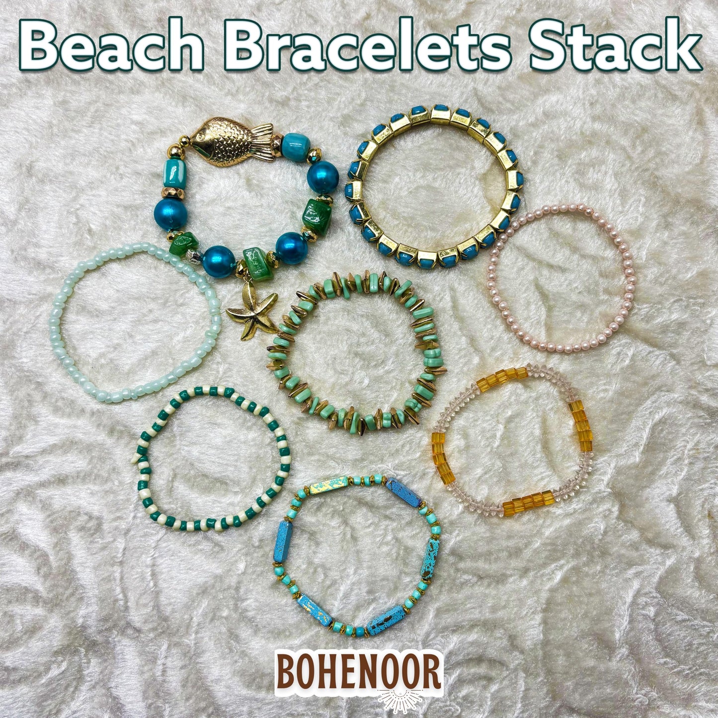 Bohemian Stacked Beaded Bracelet Set for Women & Girls green image 3