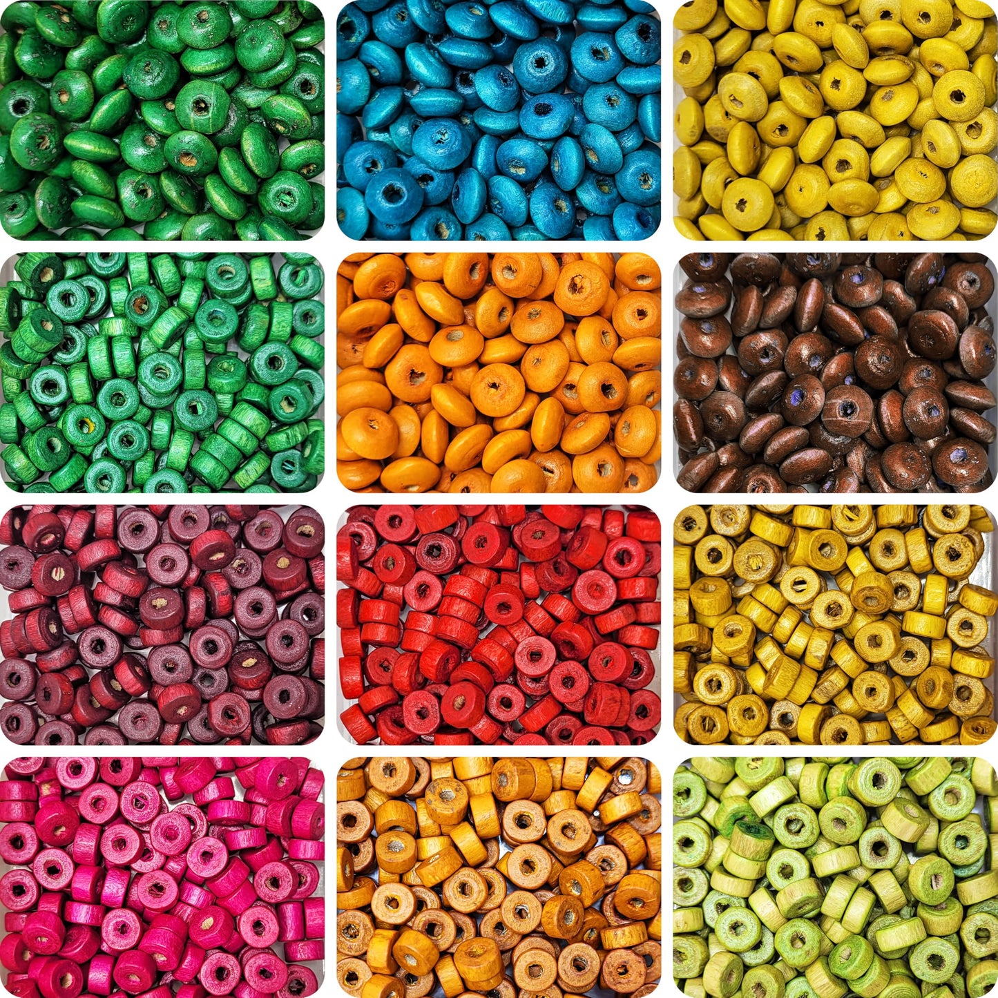 The clean decorative look of plain and multicolour wood and wooden beads supports bracelet making, necklace making and DIY jewellery projects.