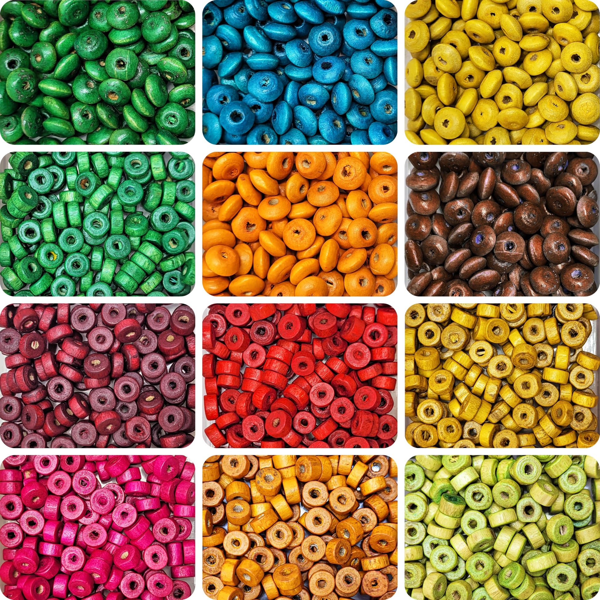 The clean decorative look of plain and multicolour wood and wooden beads supports bracelet making, necklace making and DIY jewellery projects.