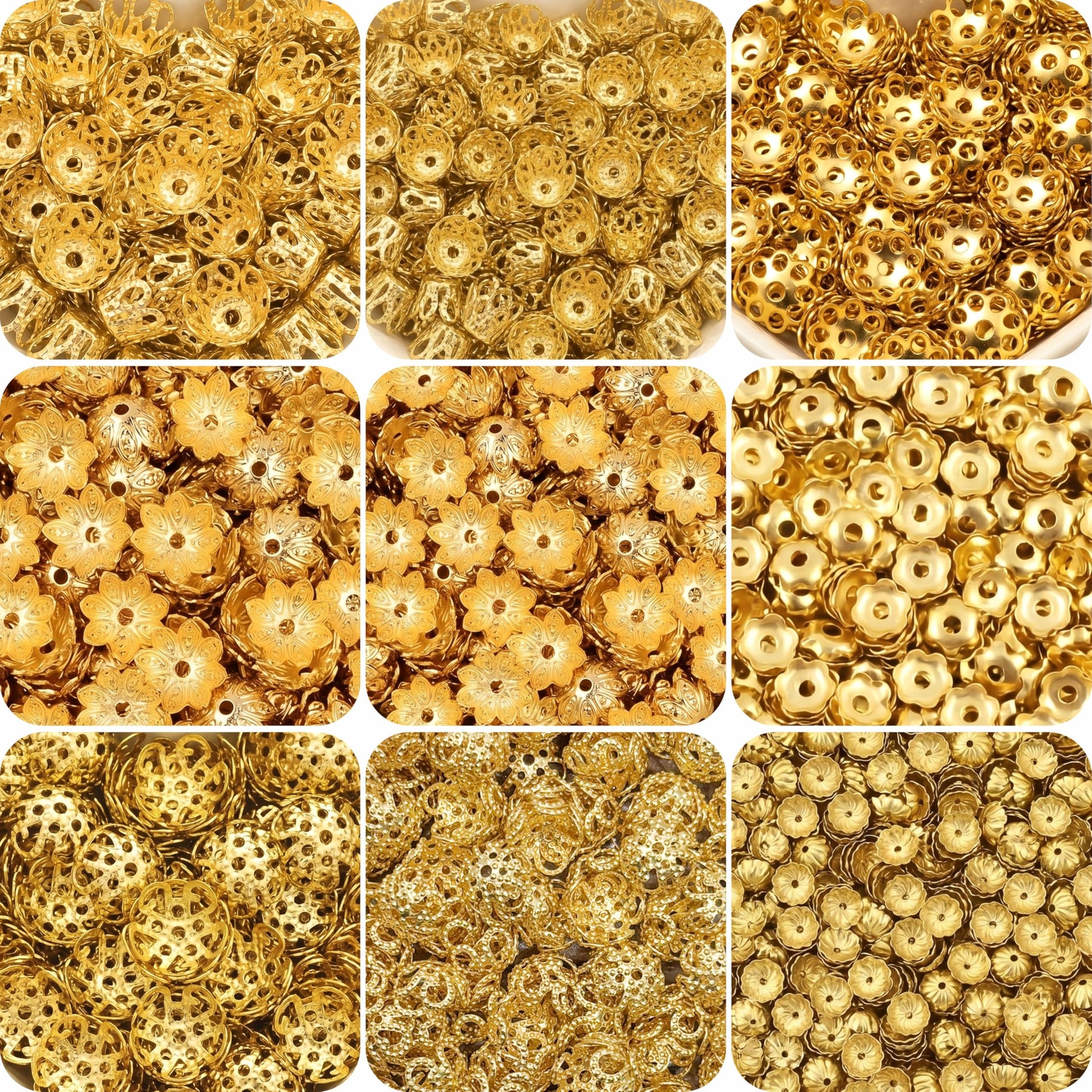 Make jhumka making look more detailed with ornate gold latkan finishing caps for latkan work.