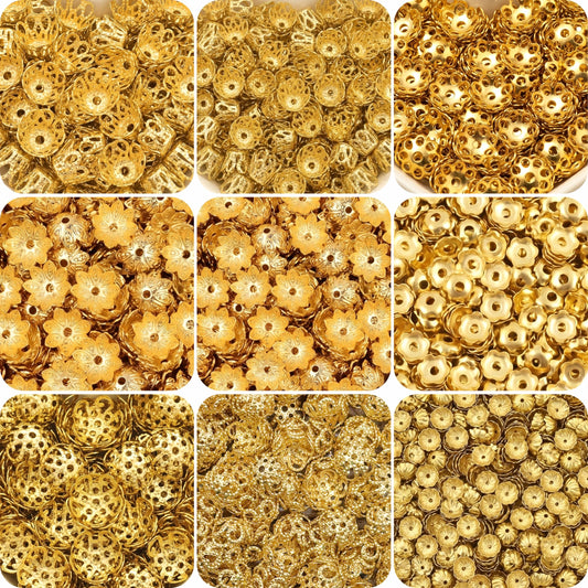 Make jhumka making look more detailed with ornate gold latkan finishing caps for latkan work.