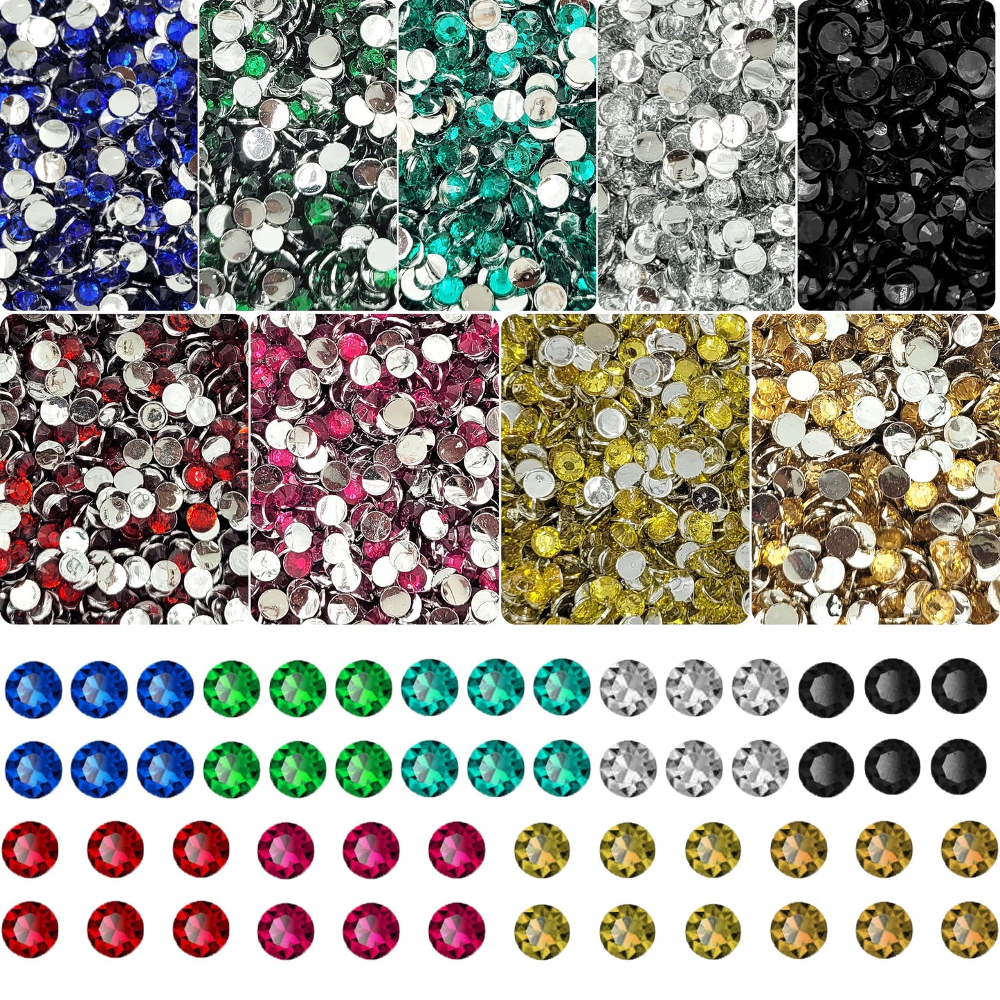 With multicolour 4 mm and 4mm rhinestones and flatback stones, embellishment work, Lippan art and fabric decoration gets a sparkling look.