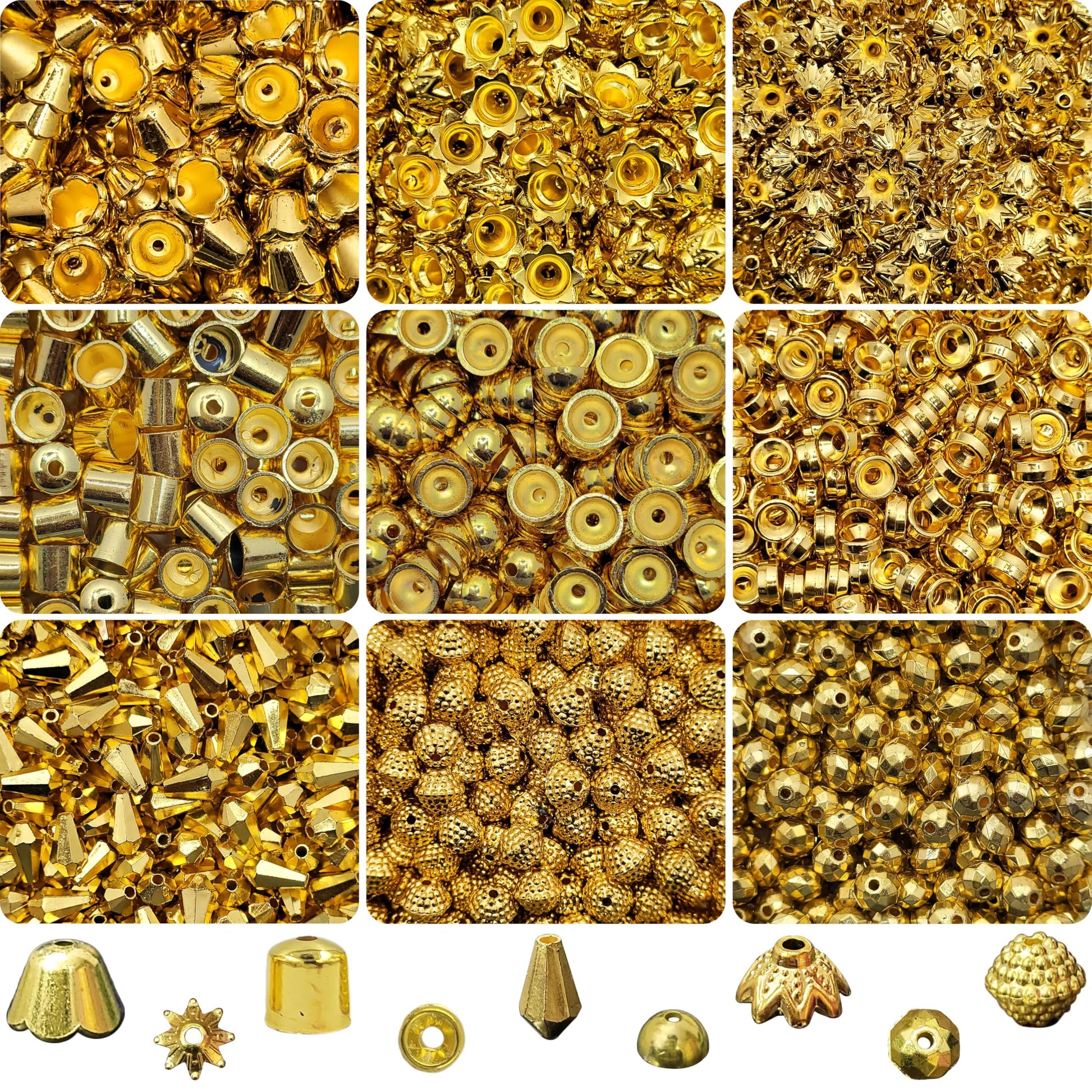 Use gold plastic beads to finish bracelet making, necklace making and DIY jewellery projects with a clean decorative look.