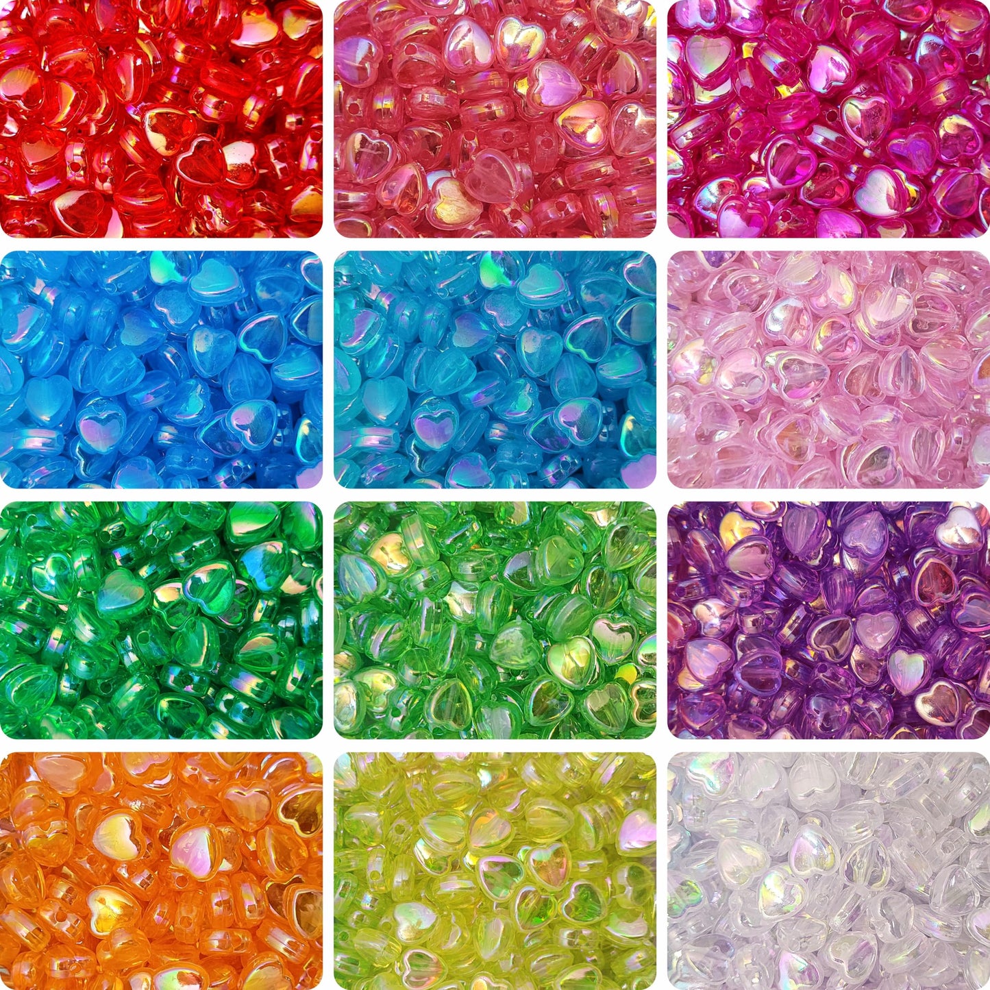 Multicolor Heart Shaped Rainbow Beads - 8mm Plastic Craft Beads