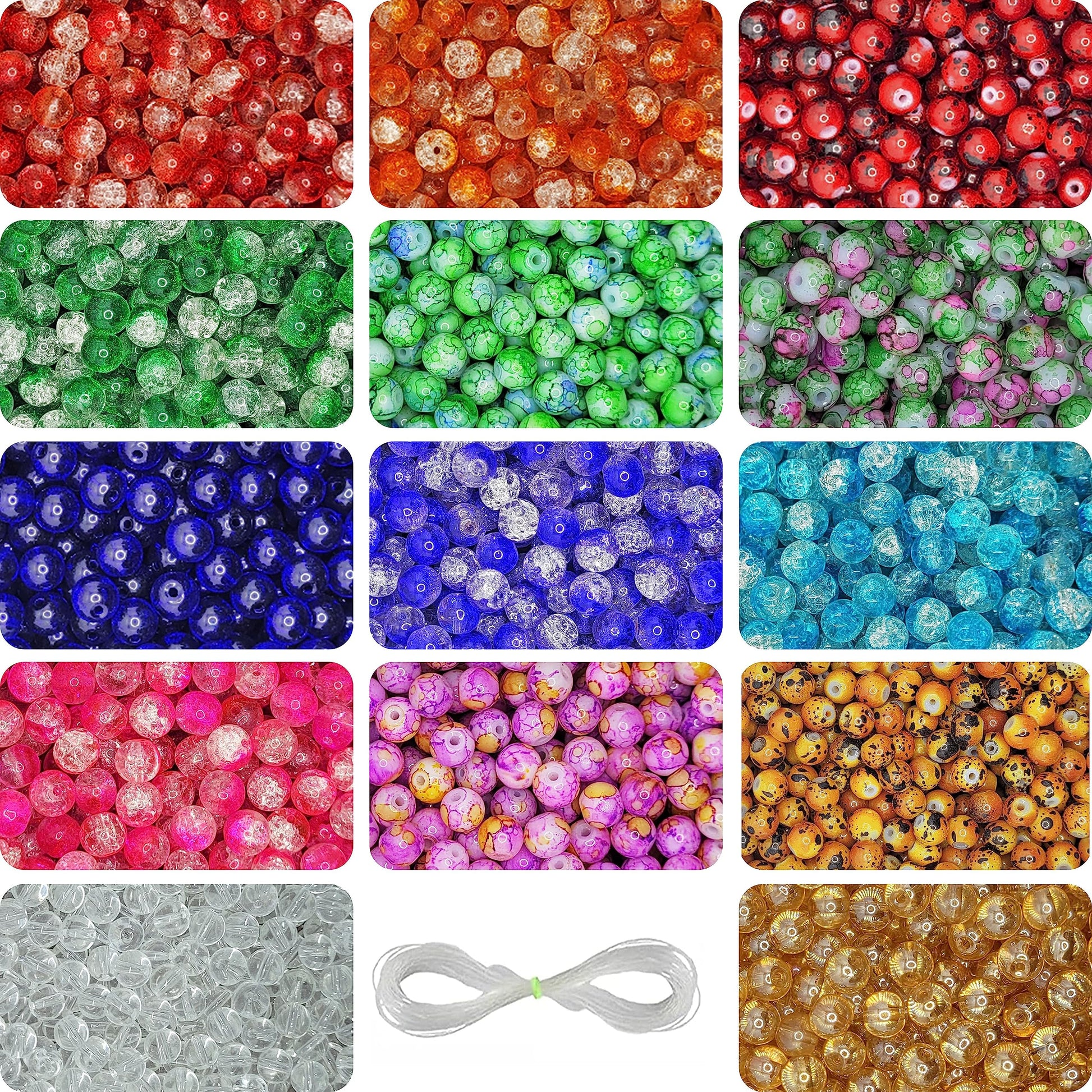 The clean decorative look finish of multicolour - fancy and clear 8mm and 8 mm beads works nicely in bracelet making, necklace making and DIY jewellery projects.