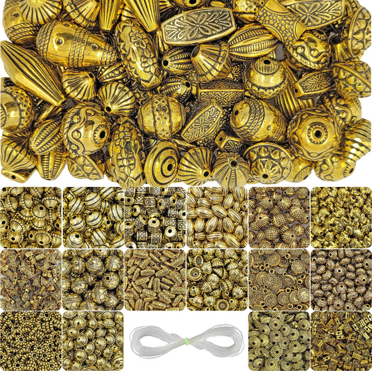 To add a clean decorative look, place gold charm beads into bracelet making, necklace making and DIY jewellery projects.