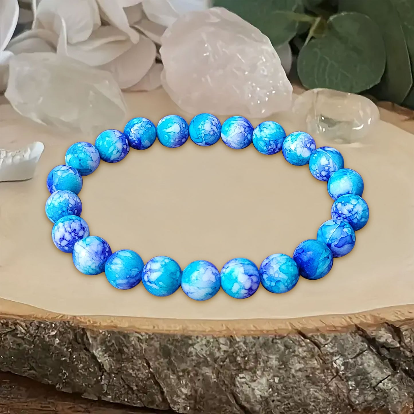 Marble Bracelet for Women and Girls - 6 Inch, 8mm Beads