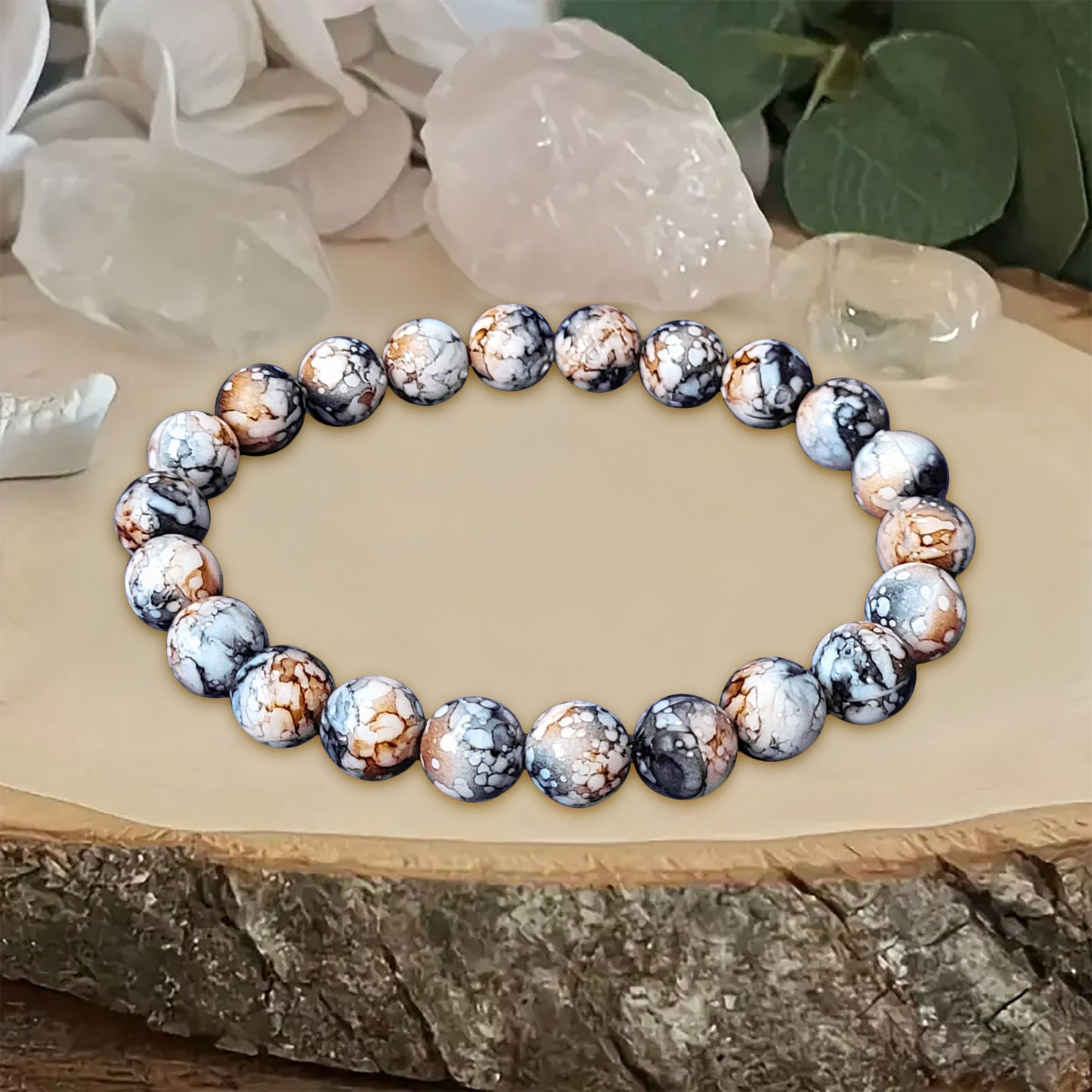 Marble Bracelet for Women and Girls - 6 Inch, 8mm Beads