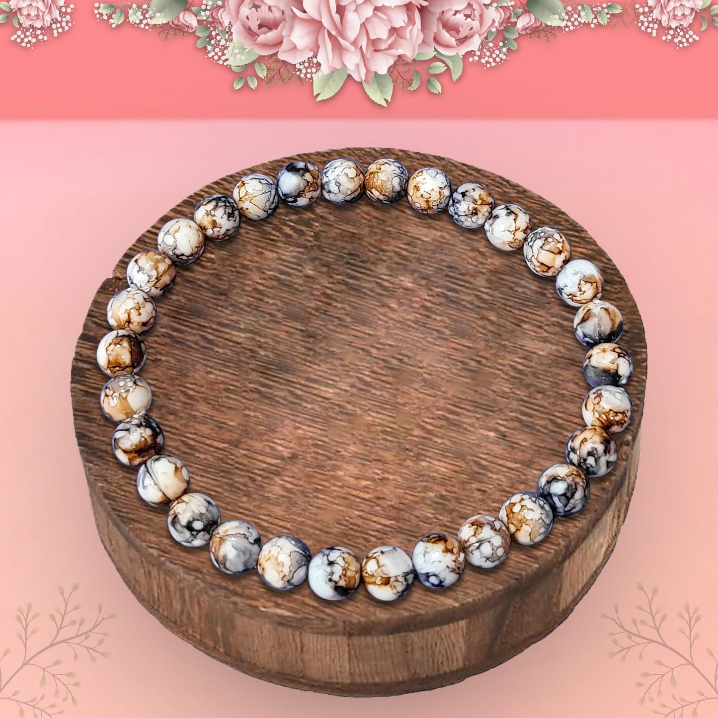 Marble Bracelet for Women and Girls - 6mm Beads, 6-Inch Size