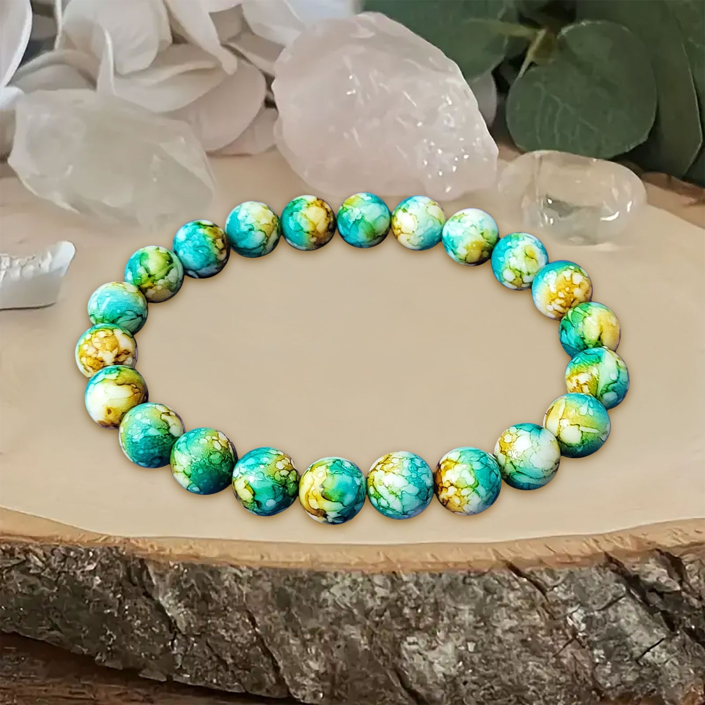 Marble Bracelet for Women and Girls - 6 Inch, 8mm Beads