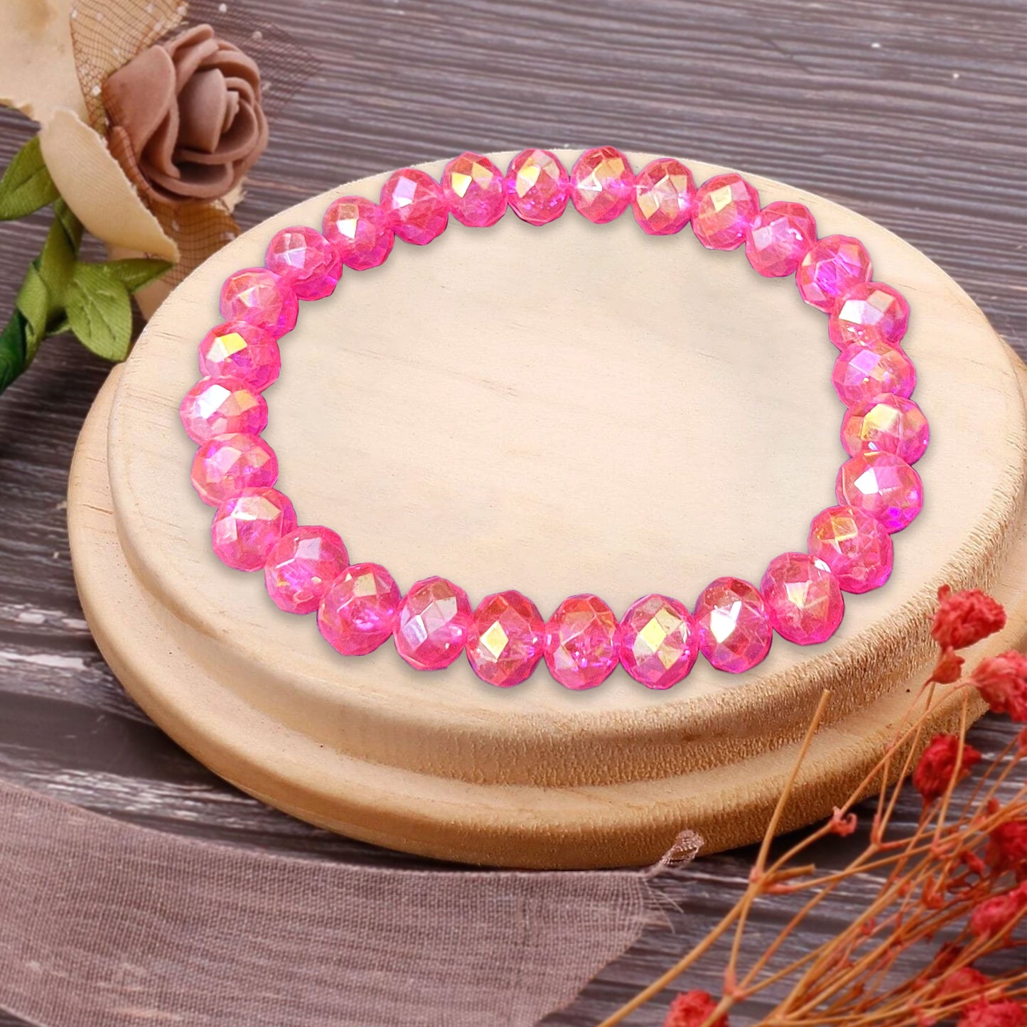 Rondelle Rainbow Bracelet for Women and Girls - 6 Inch - 8mm Beads