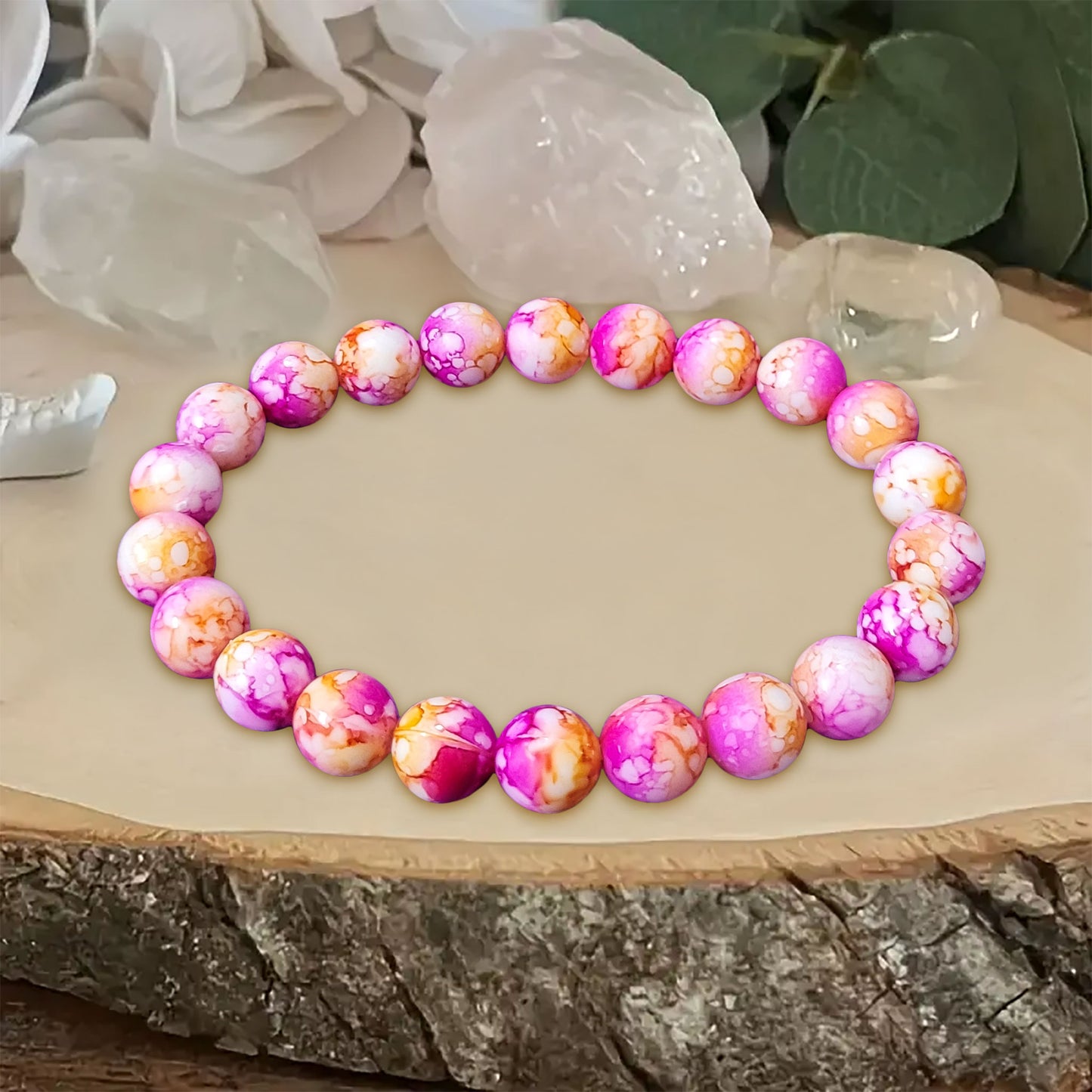 Marble Bracelet for Women and Girls - 6 Inch, 8mm Beads