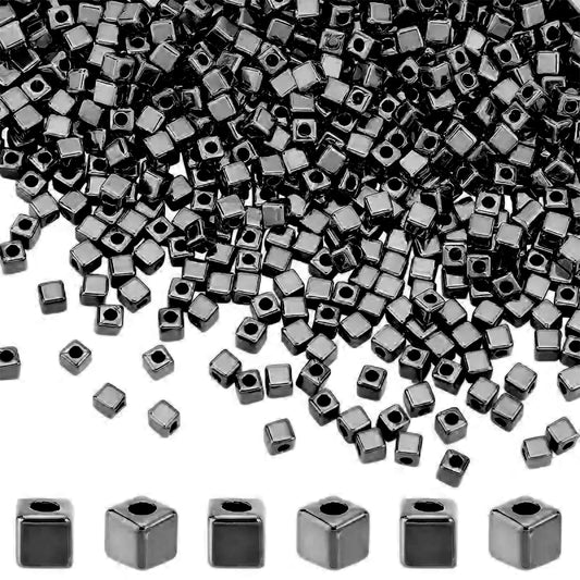 4mm Metallic Black Cube Spacer Beads