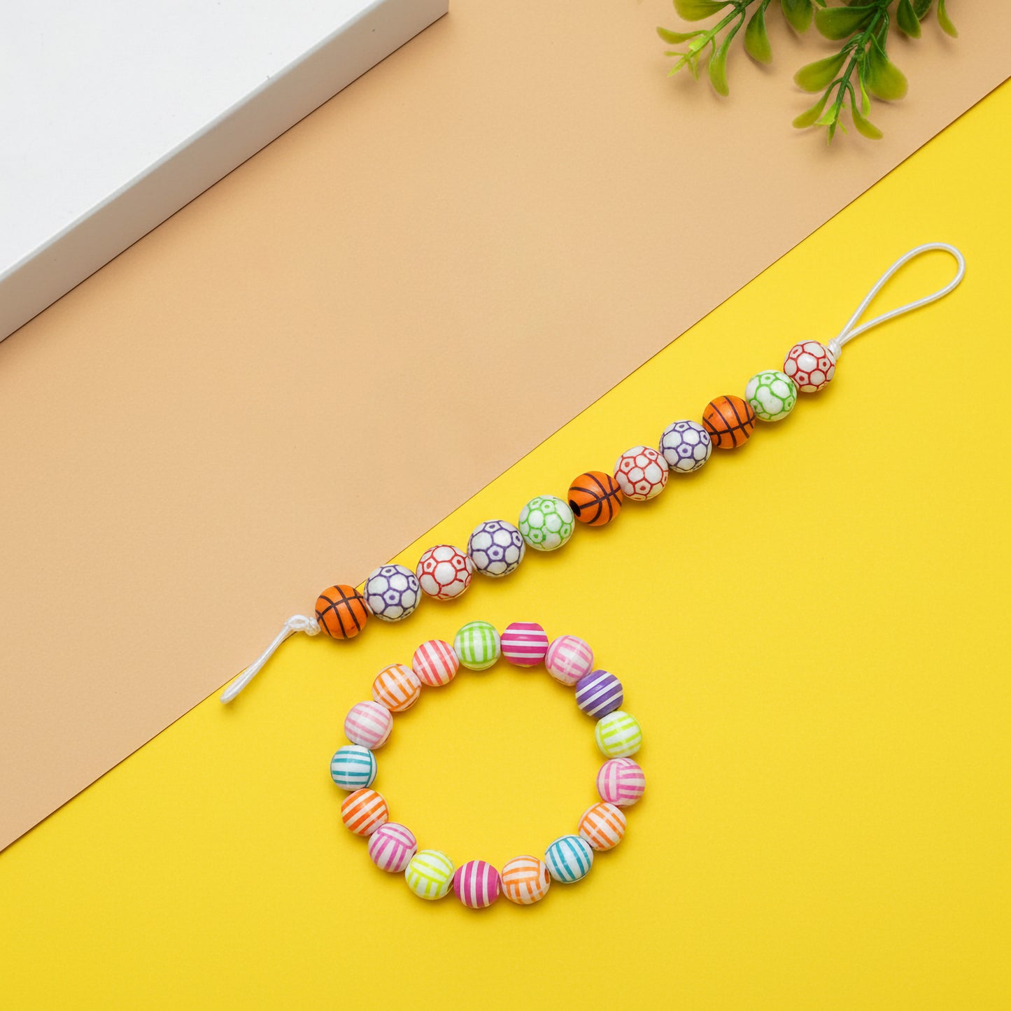 Sports & Striped Pattern Acrylic Round Beads for DIY Jewelry Making