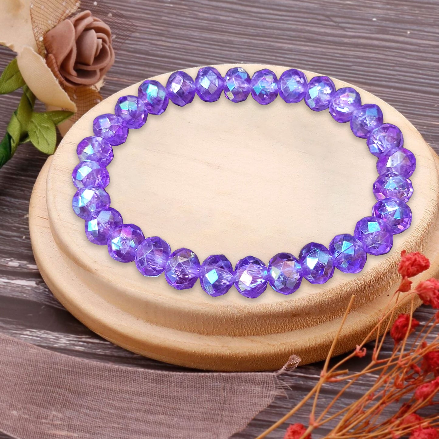 Rondelle Rainbow Bracelet for Women and Girls - 6 Inch - 8mm Beads