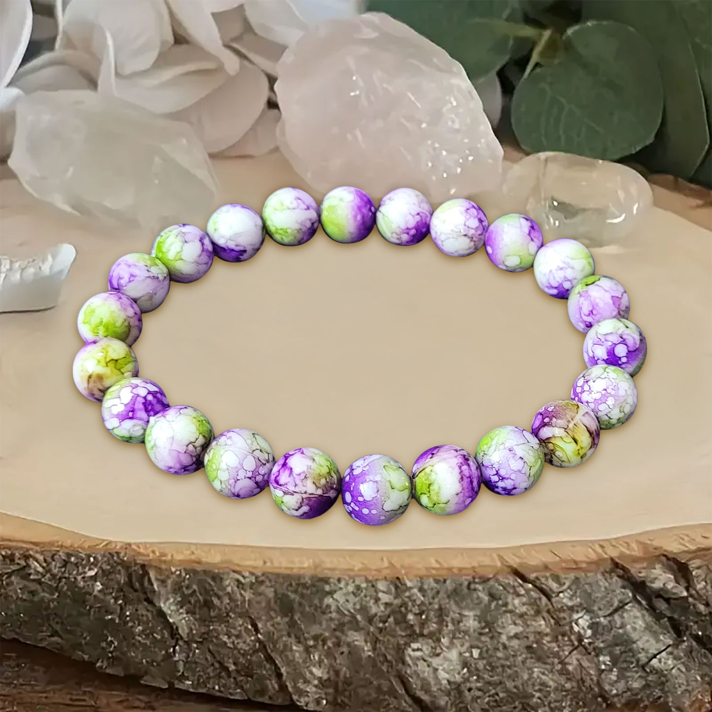 Marble Bracelet for Women and Girls - 6 Inch, 8mm Beads