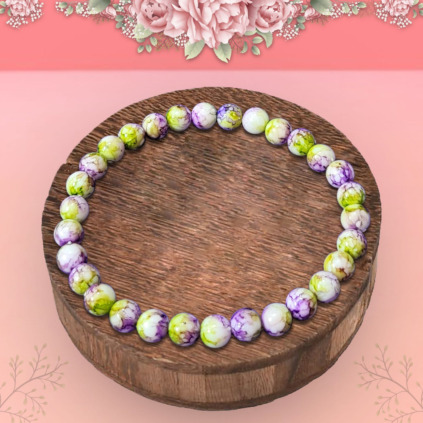 Marble Bracelet for Women and Girls - 6mm Beads, 6-Inch Size