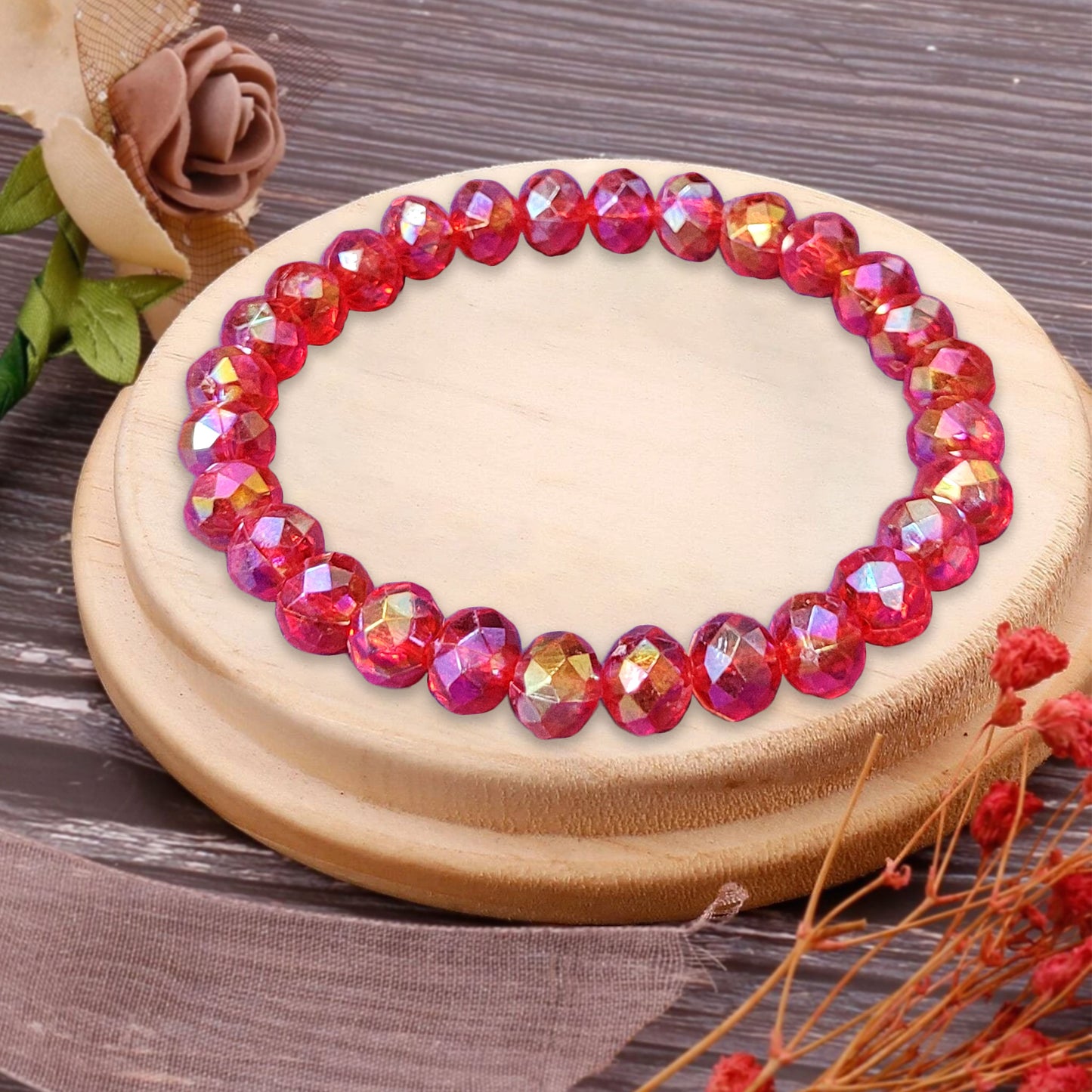 Rondelle Rainbow Bracelet for Women and Girls - 6 Inch - 8mm Beads