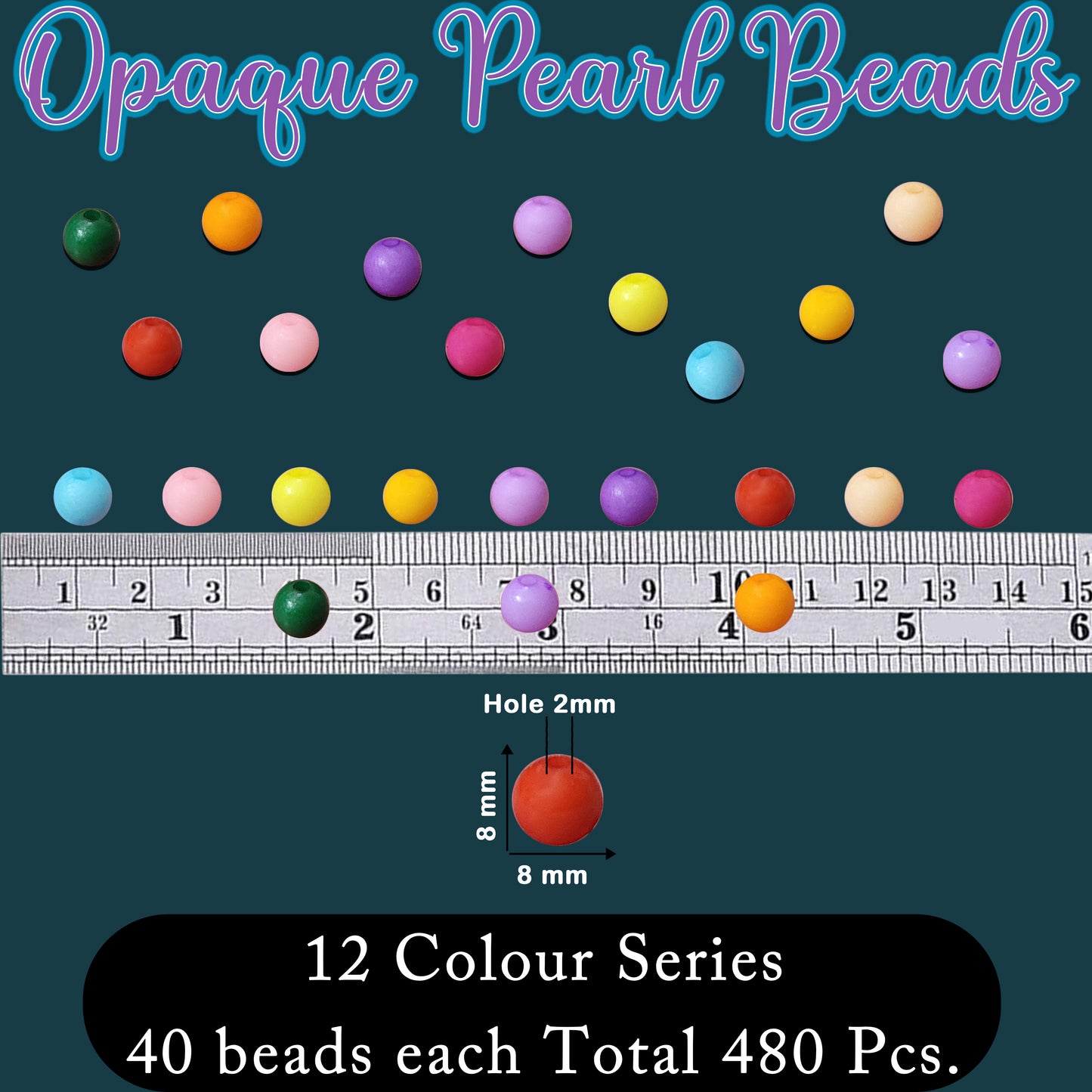 Multicolour Opaque Round Plastic Pearl Beads 8mm | Matte Pastel Colour Beads