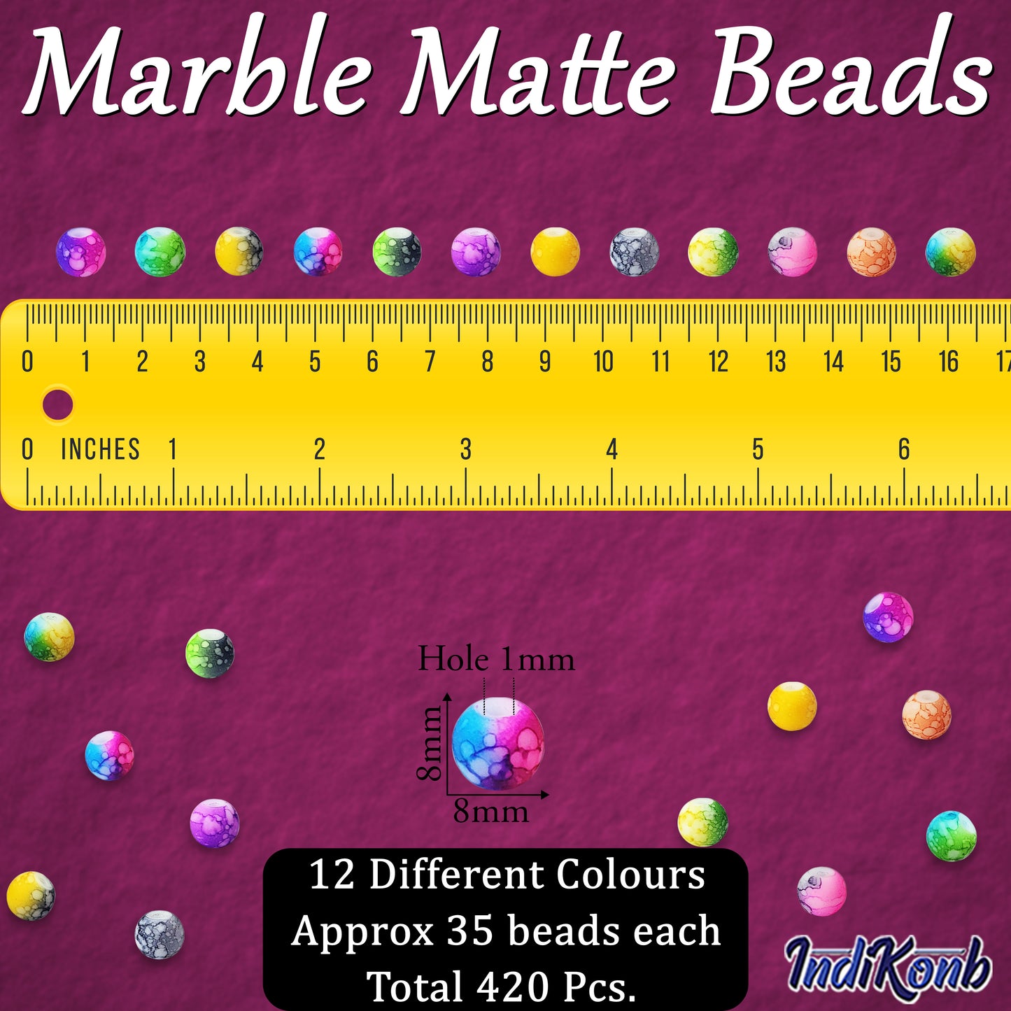 Marble Beads Set - Glass Matte 8mm Beads - 12 Colors