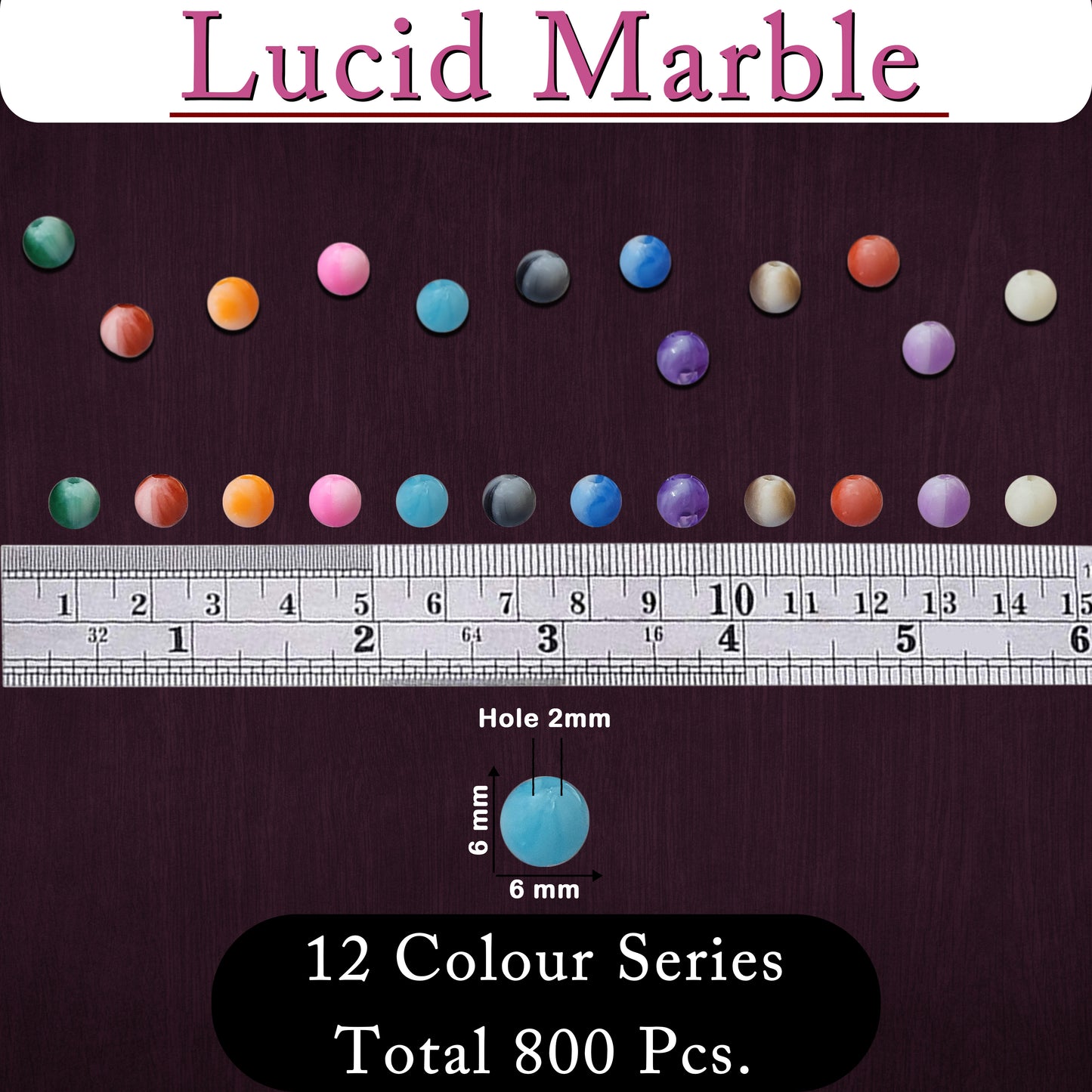 Lucid Marble Beads 12 Colour Combo Set , 6mm size