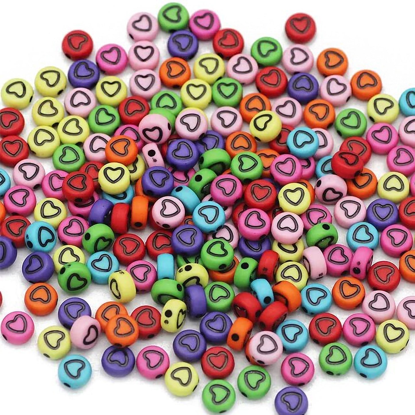 Multicolored Heart Round Beads