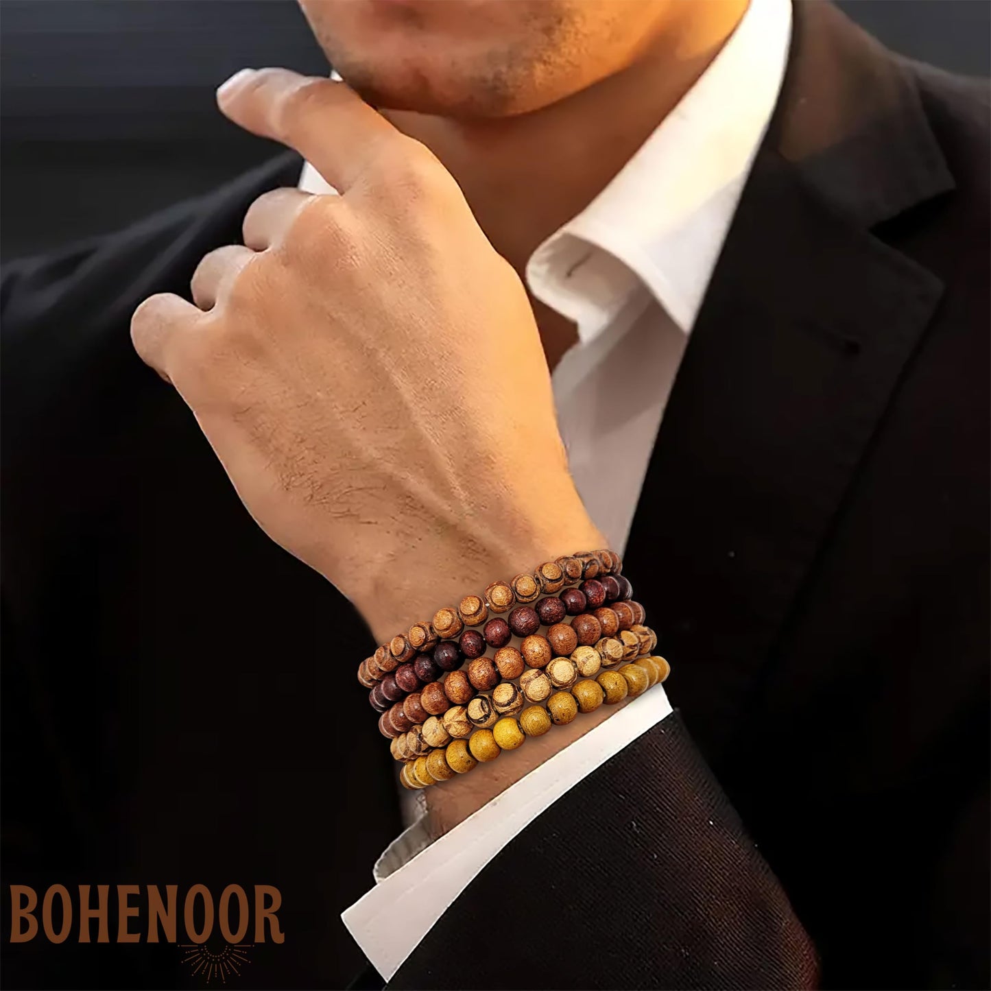 Wooden Boho Bracelet Set for Men - 1 Set