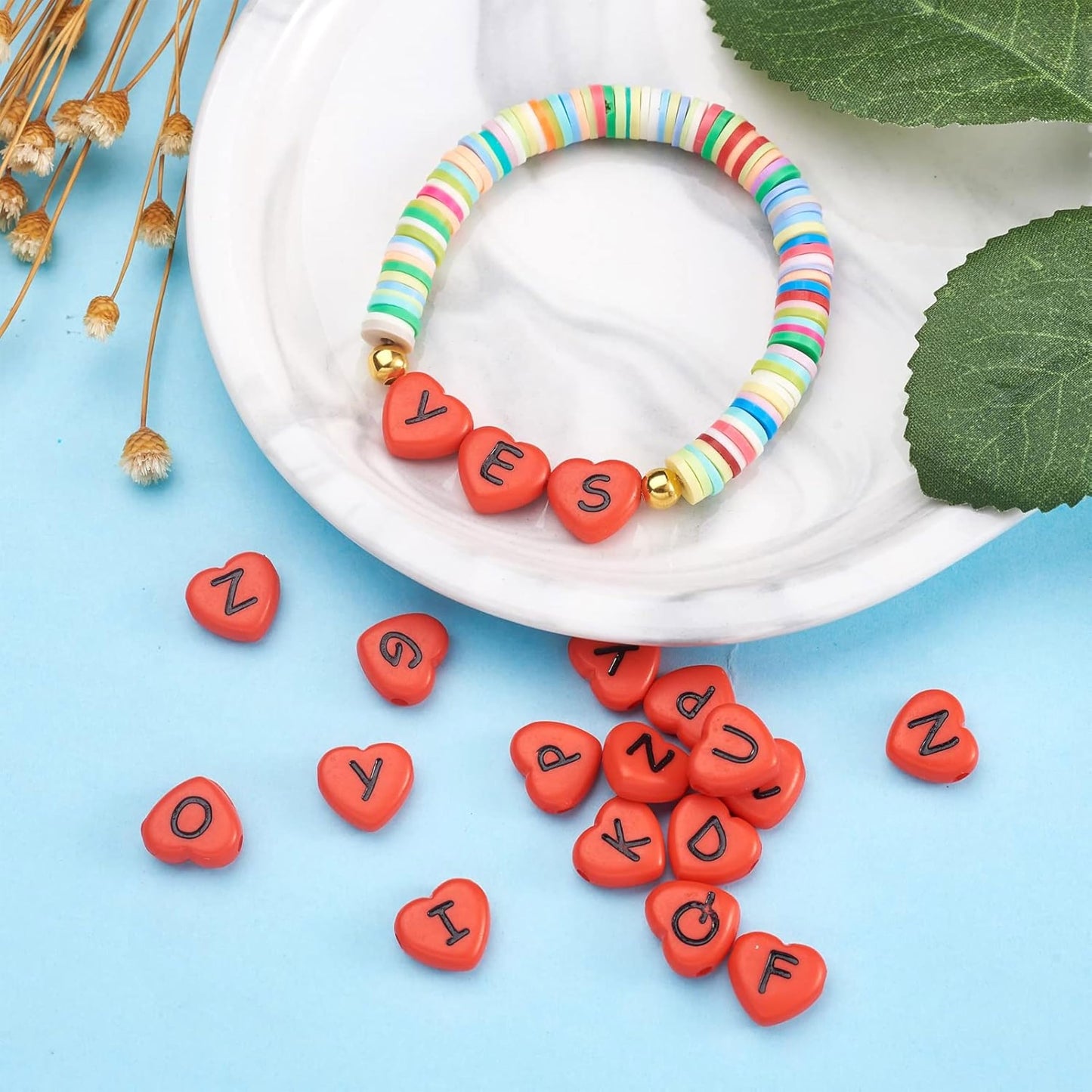 Alphabet Letter Heart Beads 6mm